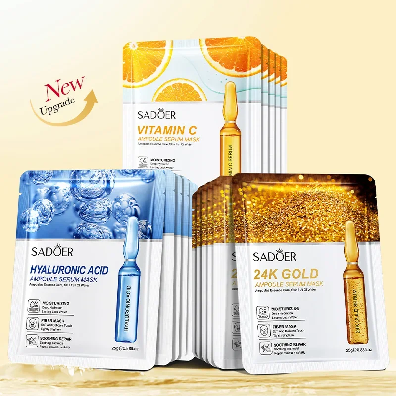 15 Stück SADOER 24K Gold Vitamin C Hyaluronsäure Gesichtsmasken für Gesicht, feuchtigkeitsspendend, straffend, feuchtigkeitsspendend, Gesichtsmaske, Gesichtspflege Image