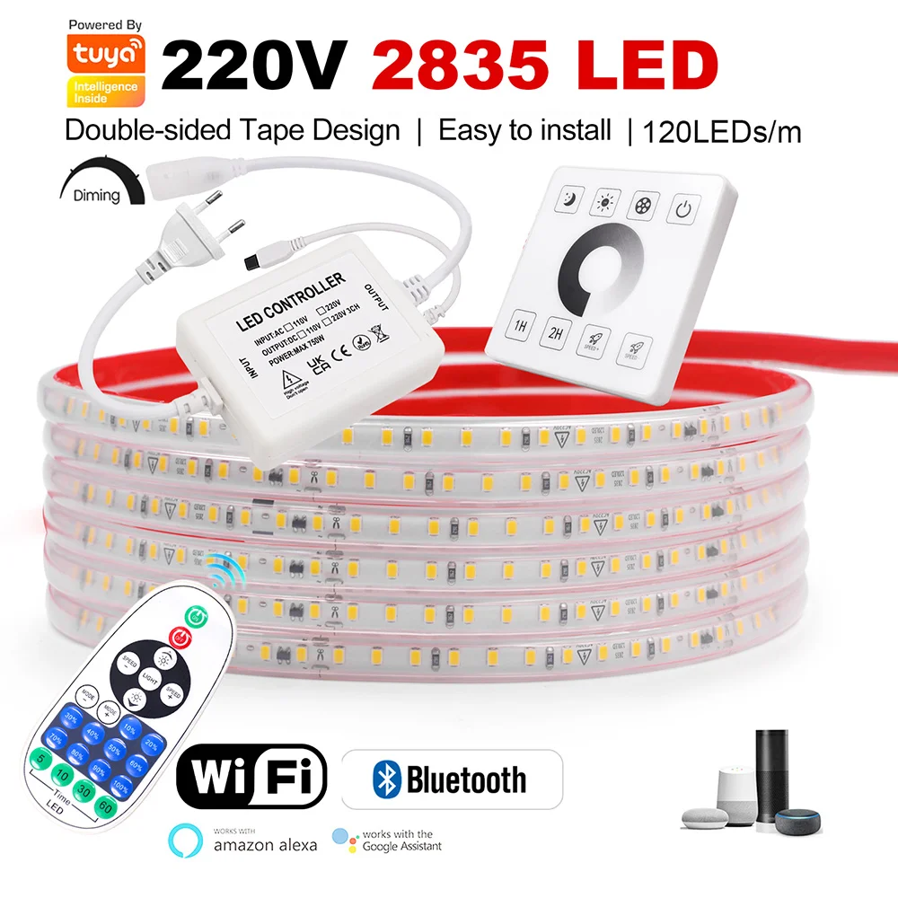 220V Wand-Touch-LED-Lichtleiste WLAN Bluetooth Fernbedienung 23-Tasten-Dimmer-Kit 2835 120LED/m Flexibles LED-Band Wasserdicht Image