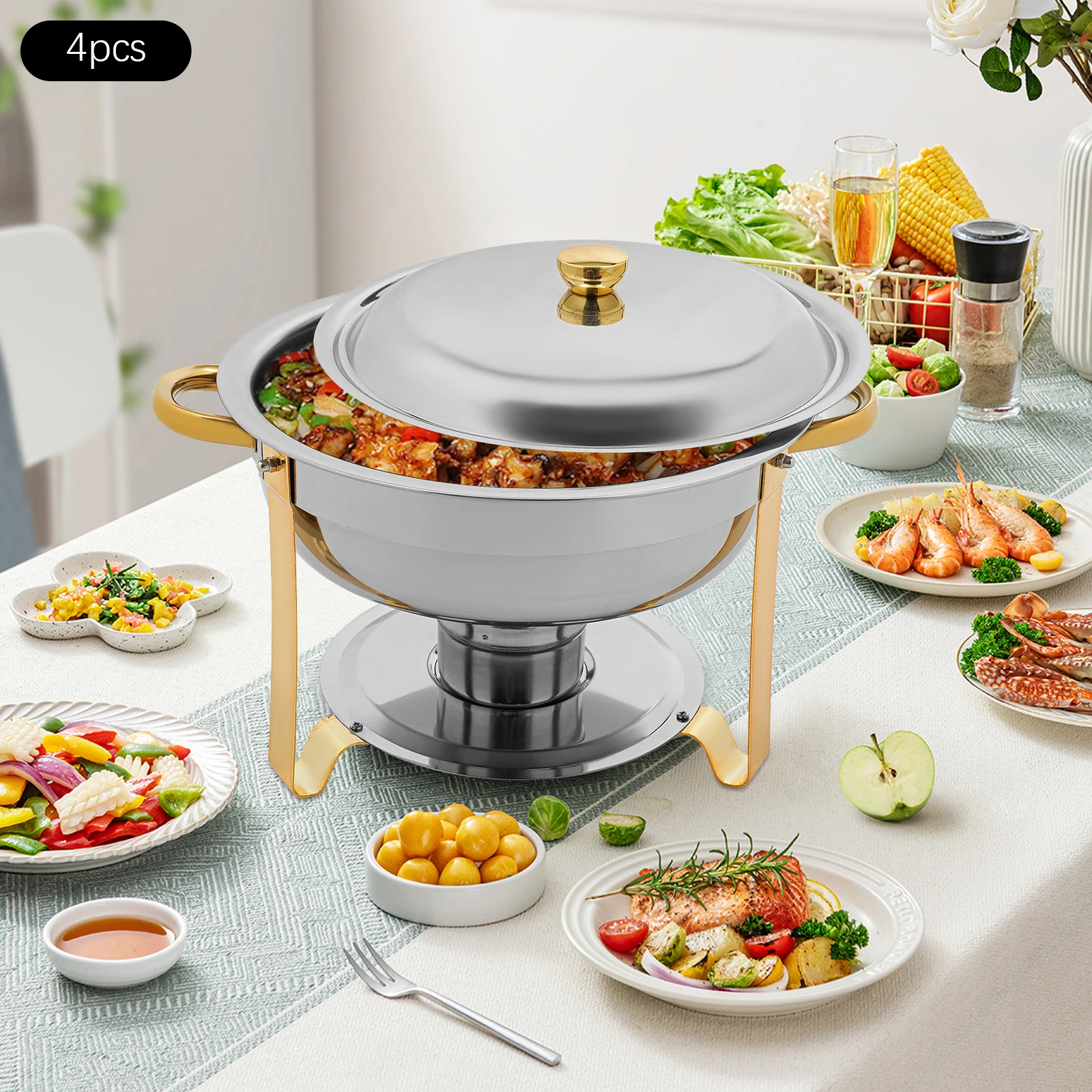 Chafing Dish Buffet-Set 4-teilig Runde Edelstahl-Warmhaltebehälter für Catering Buffet-Gerichte Wärmeset Ideal für Restaurants Image