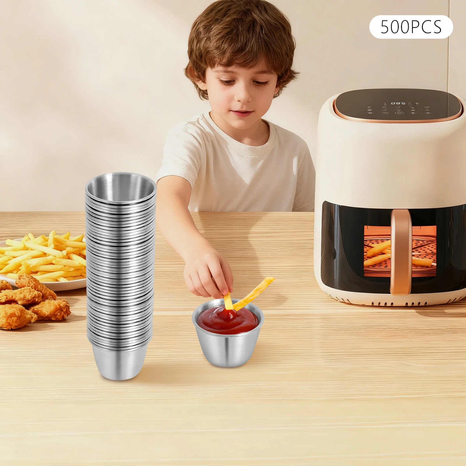 500 Stück Metall-Saucenschalen, 2,5 oz Edelstahl-Saucenschalen, Mini Runde Dip-Schälchen 6*3,8*4cm für Partys, Hochzeiten, Buffets Image