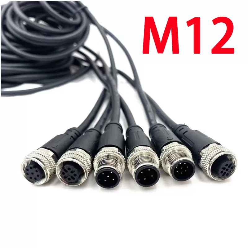M12 Stecker 4-Pin 5-Pin 8-Pin 12-Pin Anschluss mit Kabel, wasserdichter Buchsenstecker, gerader und abgewinkelter Luftfahrtstecker, PVC-Sensor-Verlängerungskabel 10M Image