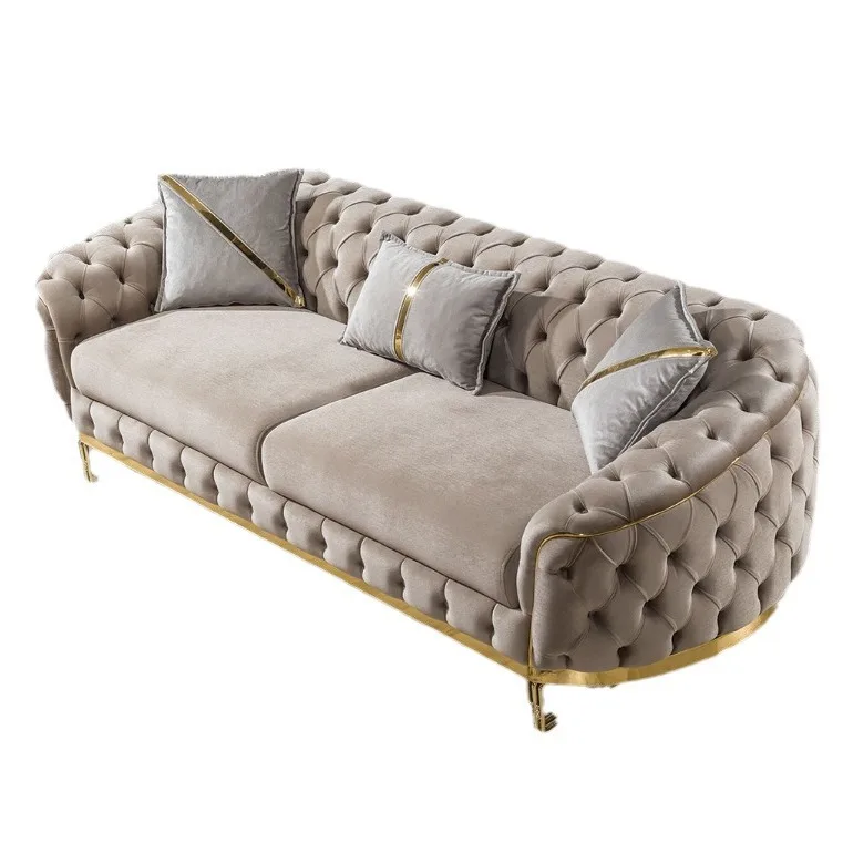 Sofa aus Samt im amerikanischen Luxus-Stil, gerades Sofa 123, Designer-Wohnzimmer-Sofa mit Hochwertiger Schnalle, Trendprodukt Image