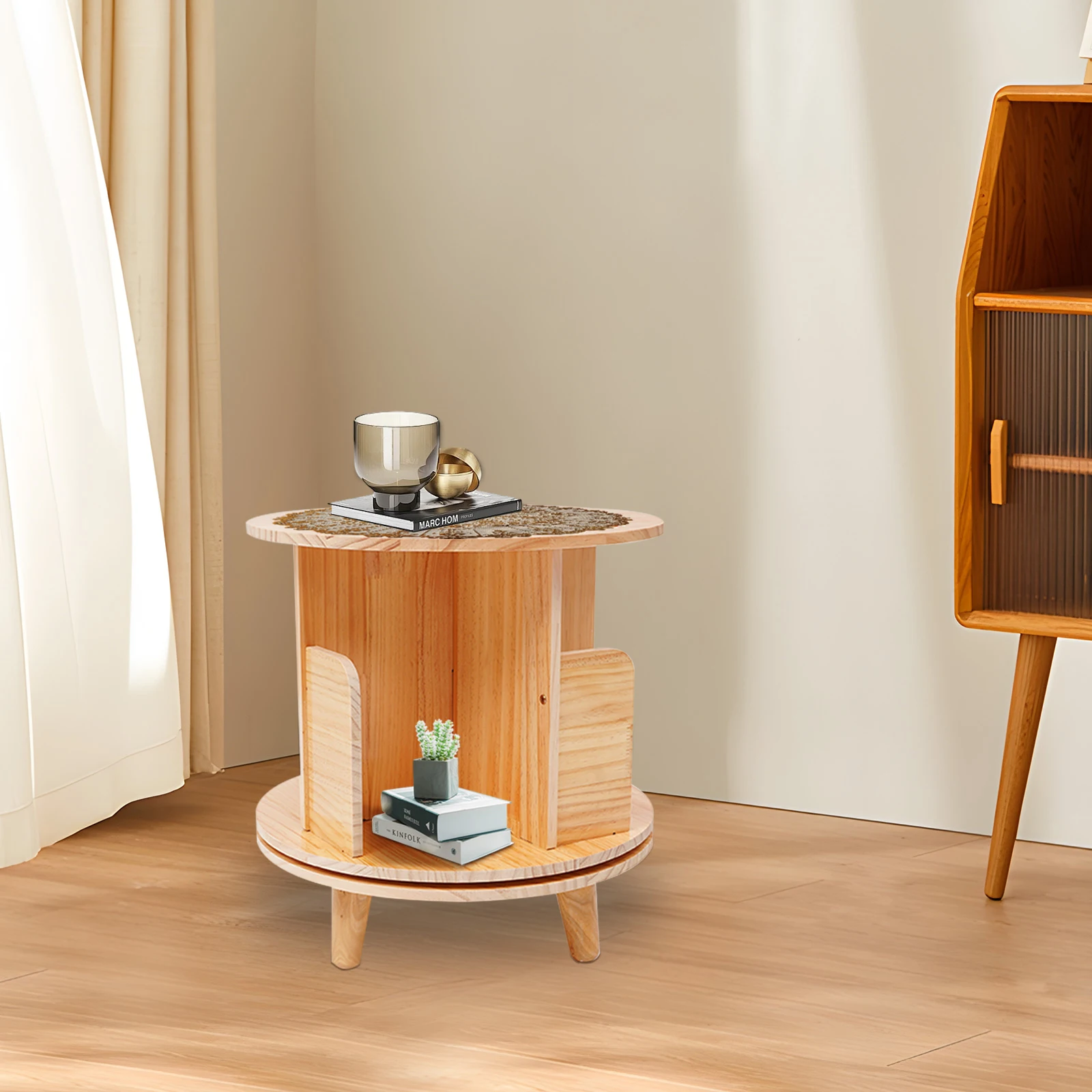 Bücherregal Bücherschrank Standregal Mini Holz Beistelltisch drehbar 4 Fächer DE