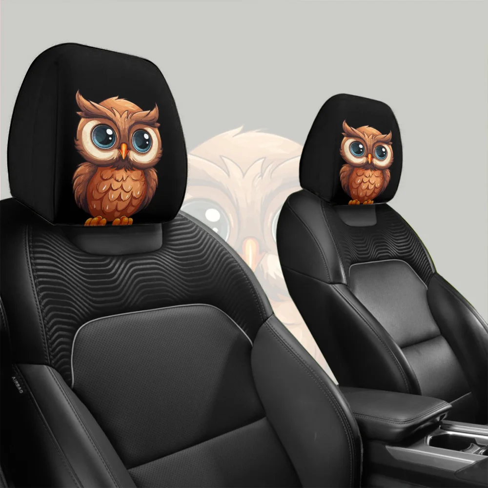 2 Stück Niedliche Cartoon-Eulen Bedruckte Auto-Kopfstützenbezüge Universelle Auto-Innenausstattung Kopfstützenbezüge Image