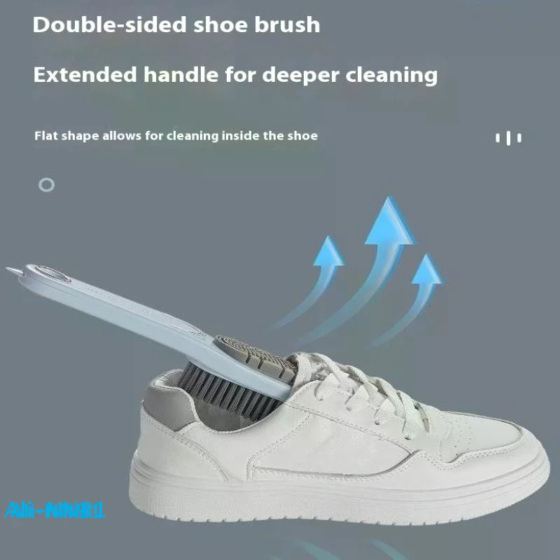 Doppelseitige Schuhbürste, weiche Borsten, Reinigungsbürste, Silikon-Bürstenkopf, Bürste mit langem Griff, für Kleidung, Schuhe, Haushaltsreiniger, Werkzeuge Image