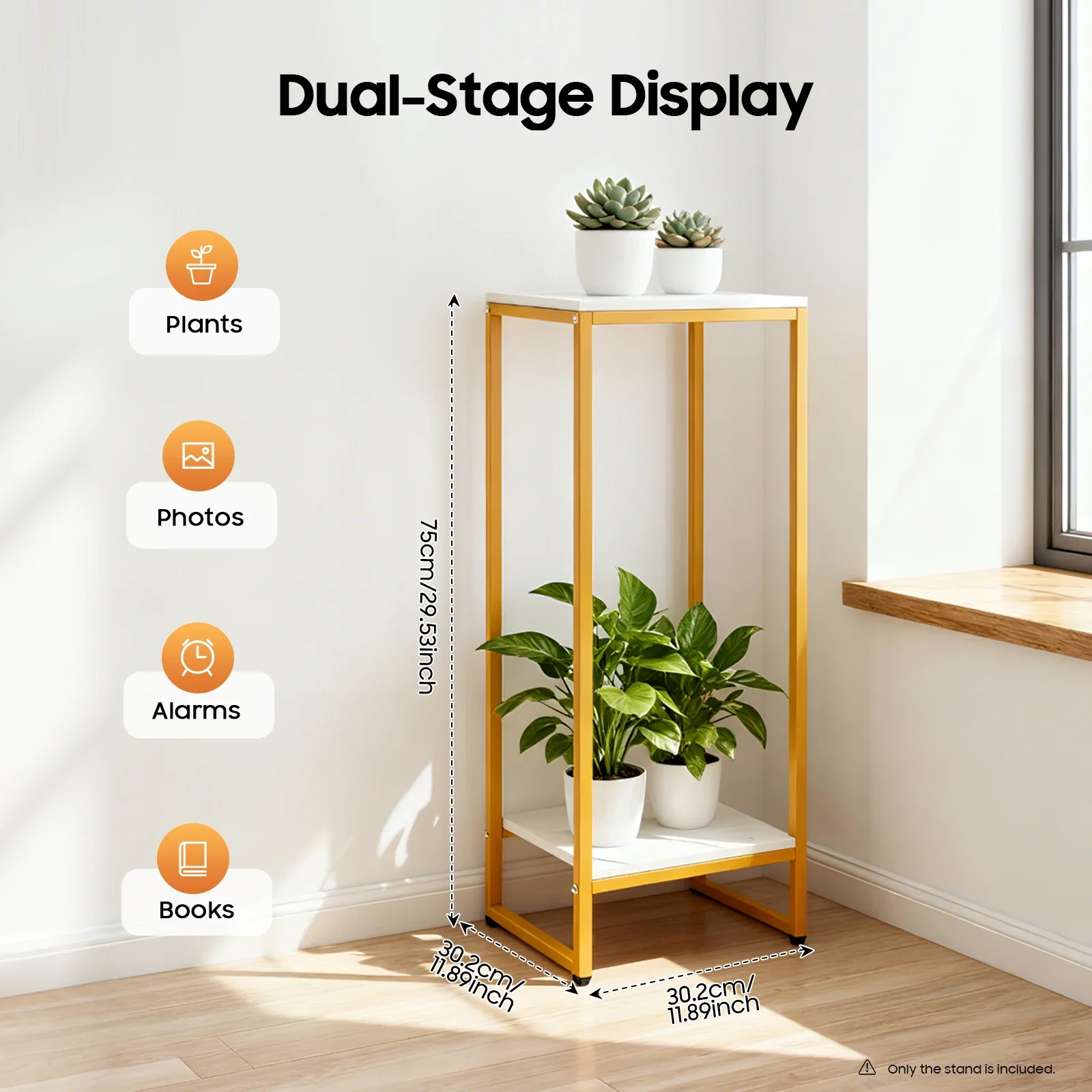 NEUESTER 2-stufiger Blumenständer, Pflanzenständer, rechteckig, 30,2 x 30,2 x 75 cm, für Wohnzimmer, Schlafzimmer, Balkon, Bürodekoration Image