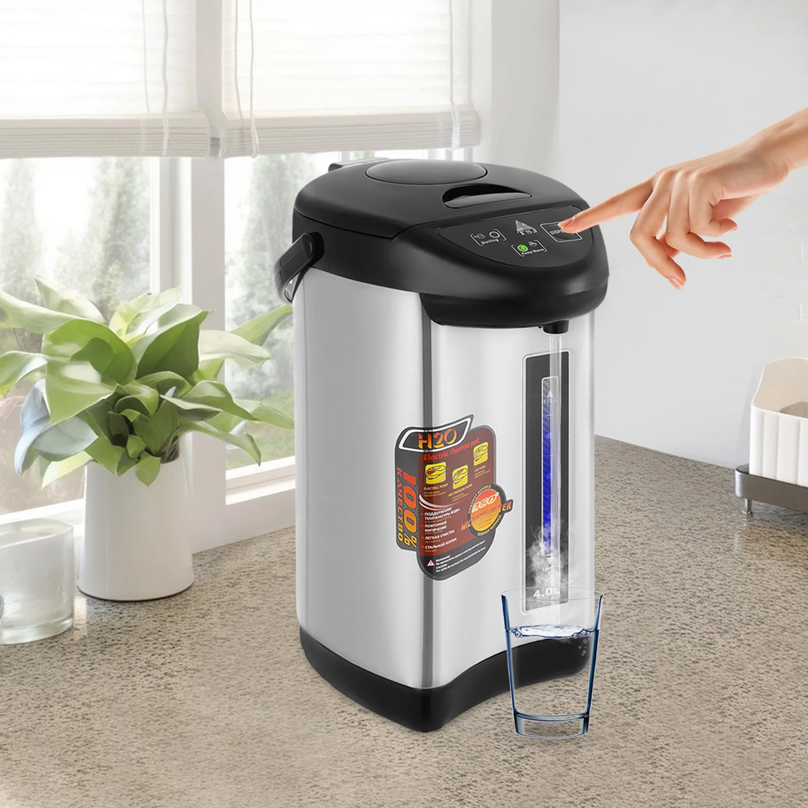 750W Elektrischer Wasserkocher und Warmwasserbereiter aus Edelstahl, Schnellheizender Elektrischer Wasserkessel mit 3 Ausschankoptionen Image