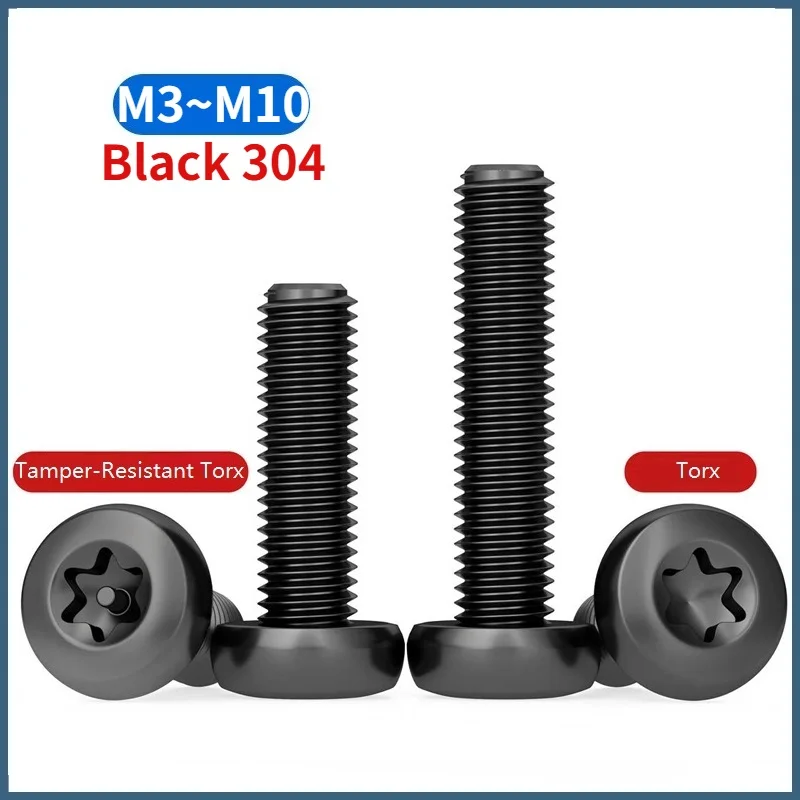Viti a testa tonda Torx a sei lobi in acciaio inossidabile 304 nero M3 M4 M5 M6 M8 M10 / Bullone di sicurezza antimanomissione con perno