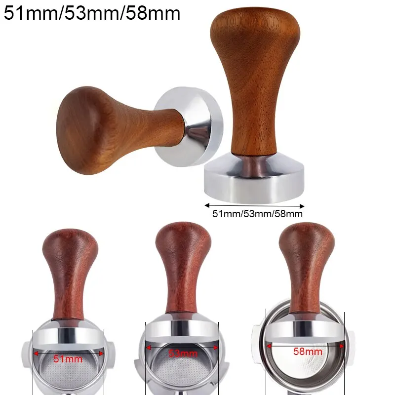 51mm 53mm 58mm Espresso Tamper Kaffee-Barista Flachboden-Kaffeetamper mit Holzgriff Image