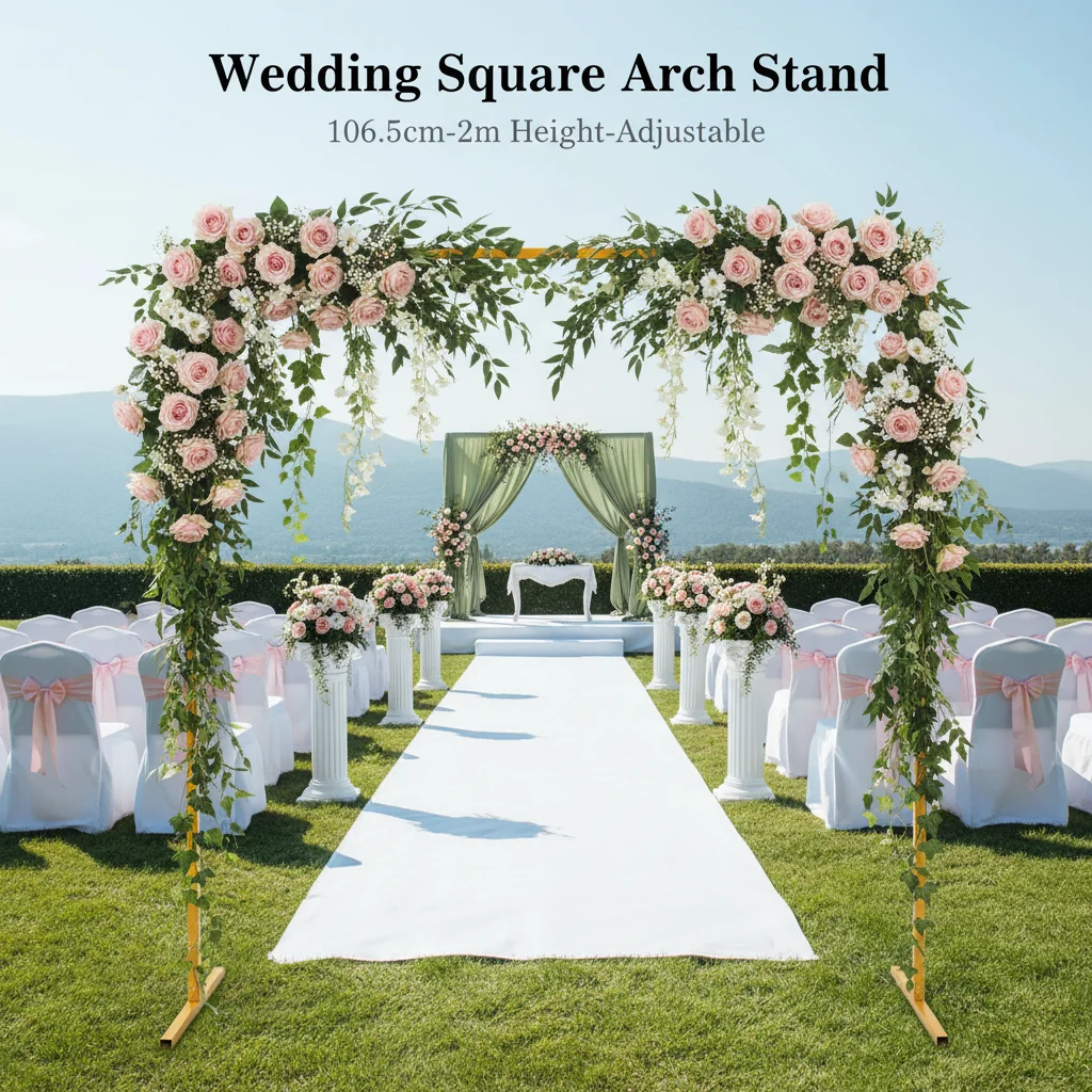Hochzeits-Quadrat-Bogenständer, 2 m, höhenverstellbar, Party-Hintergrundrahmen, 5 kg, tragendes DIY-Bogenregal für Geburtstags-Event-Dekoration Image