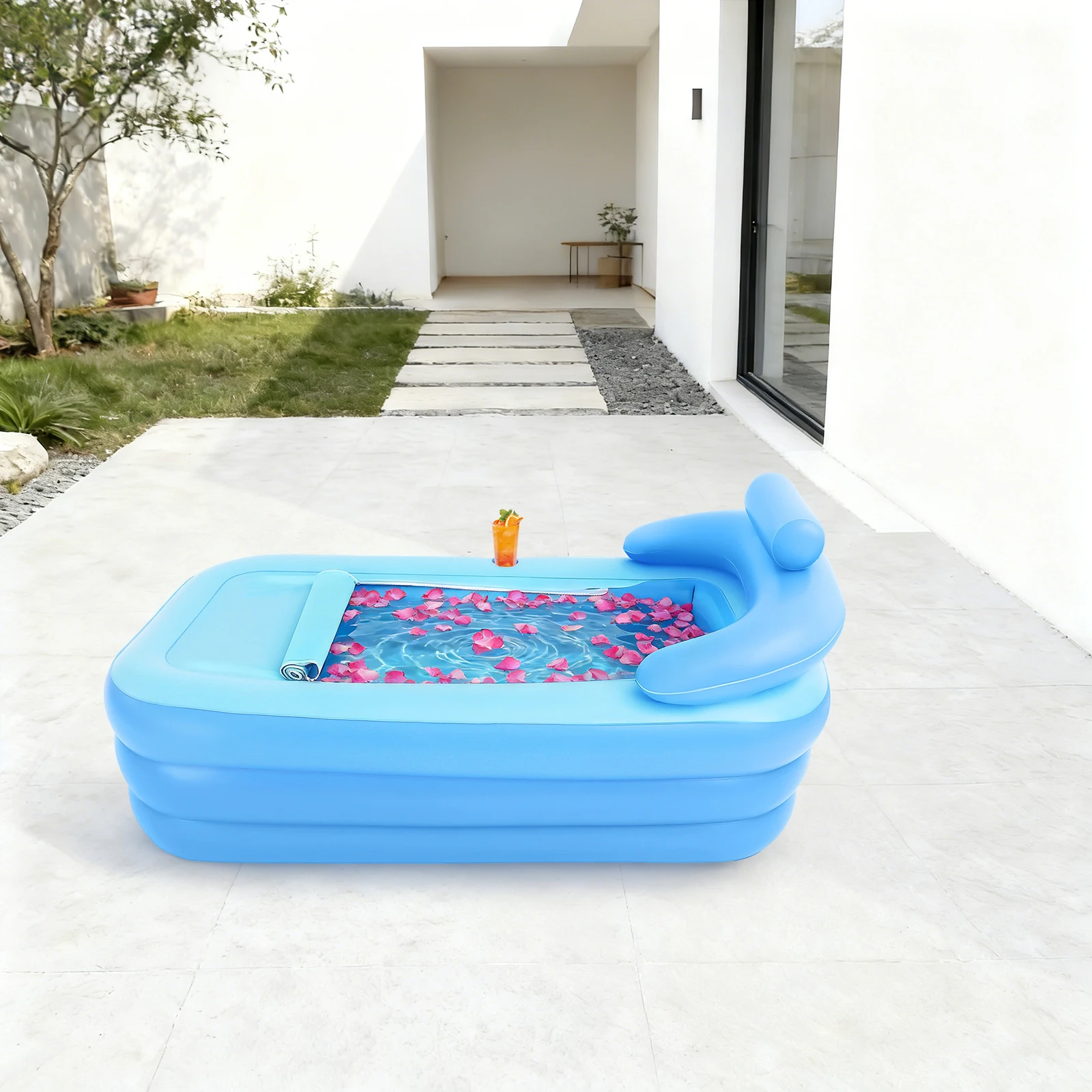 150 * 80 cm PVC-Pool, faltbare Badewanne, aufblasbare Badewanne für Erwachsene, mit Getränkehalter, Kissen, Abflussrohr für Erwachsene und Kinder, Spa-Badewanne Image