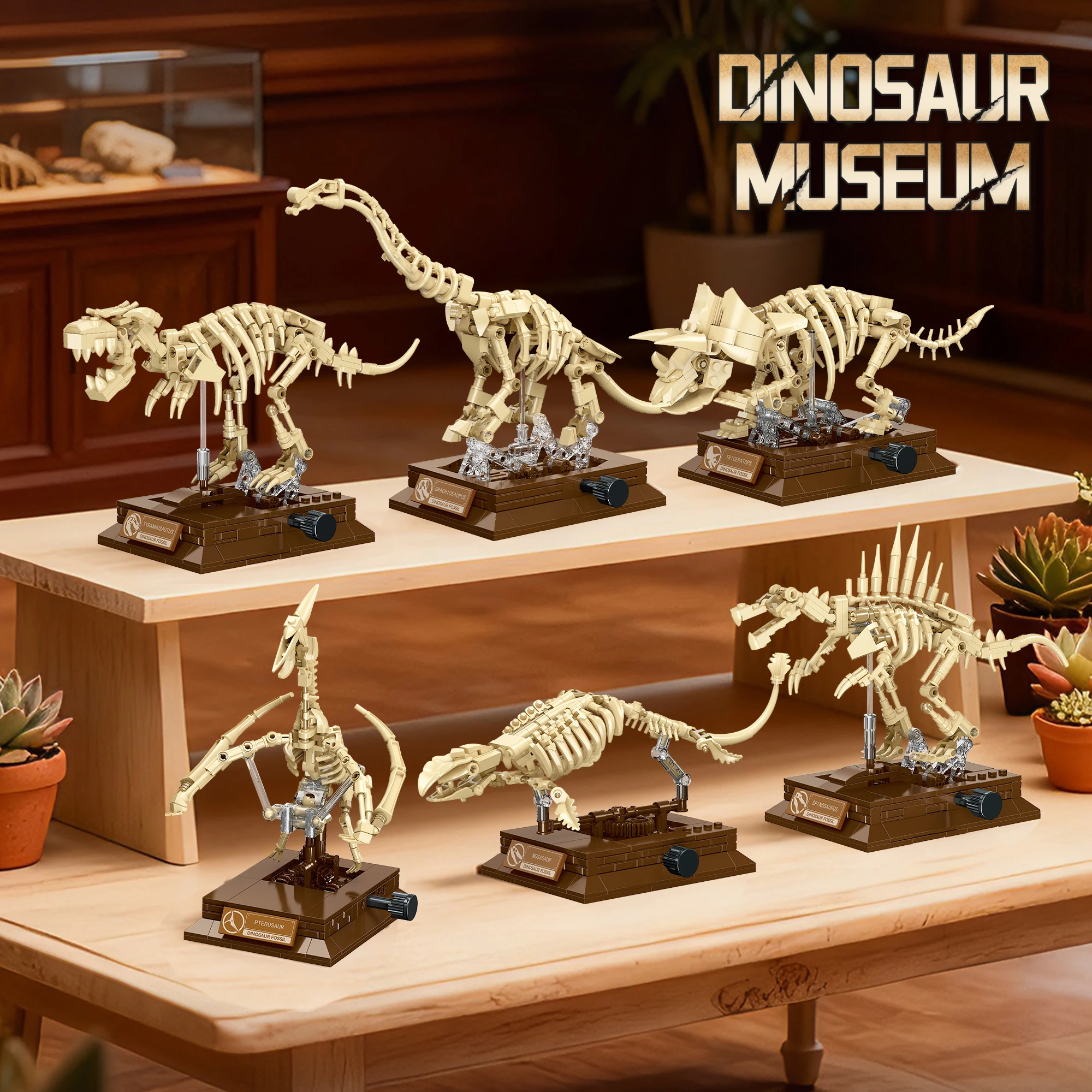 2026 Neue MOC Dinosaurier-Skelett-Modelle: T-Rex, Triceratops, Mosasaurus, Pterosaurier Fossil Bausatz, Geschenk für Jungen & Sammler Image