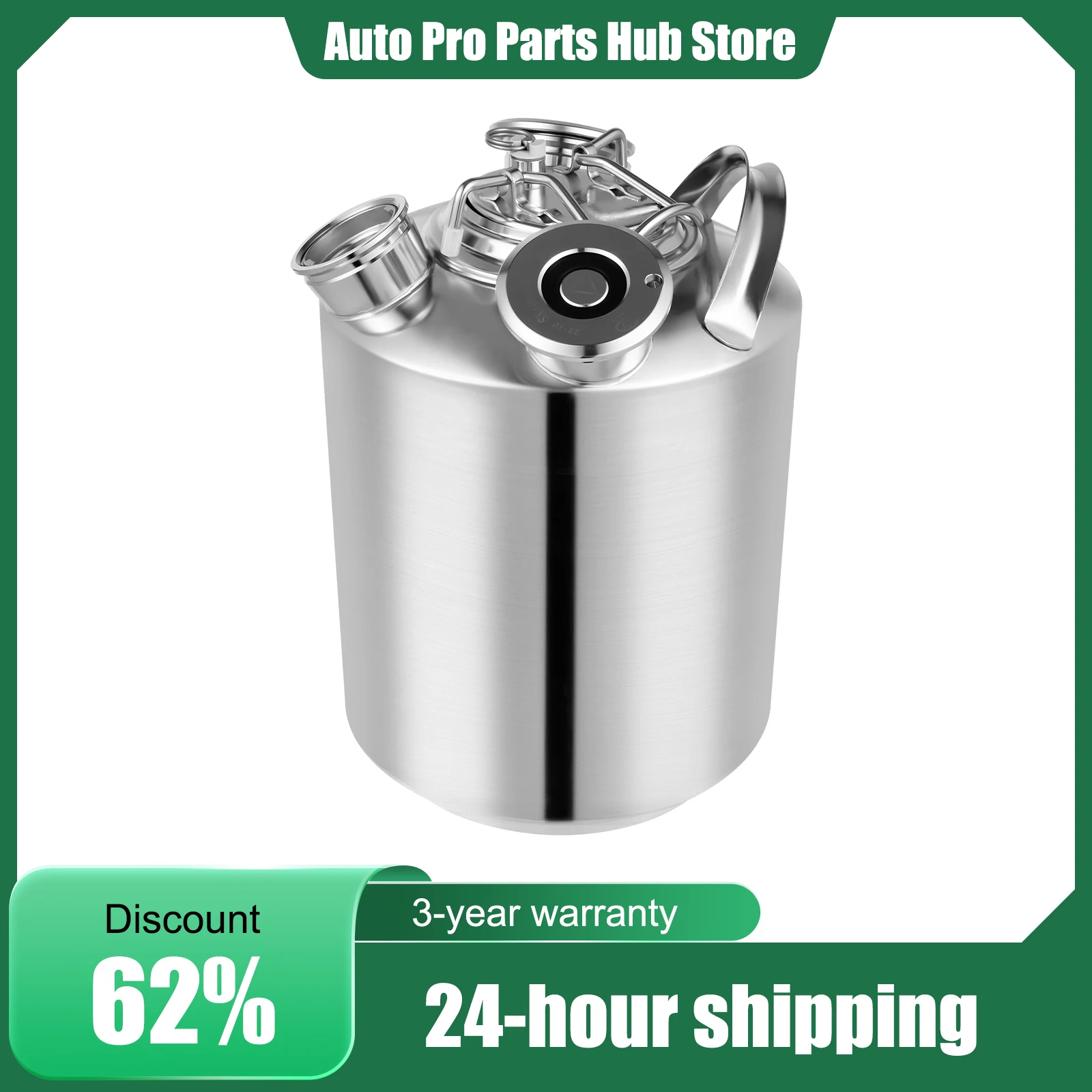 10L Reinigungsfass Bierleitungs-Reinigungsset, Reinigungsbehälter Dreikopf-Bierleitungsreiniger, Edelstahl, mit Deckel, Silber Image