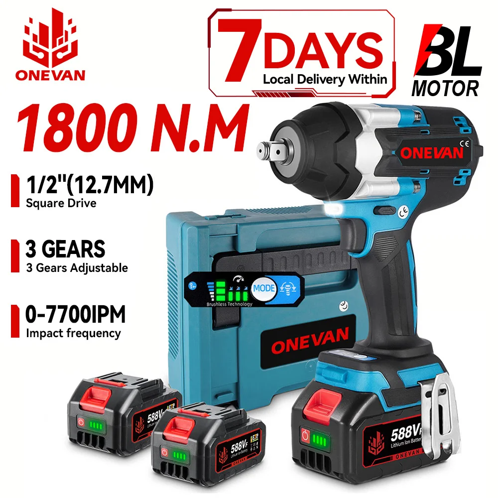 ONEVAN Akku-Schlagschrauber mit hohem Drehmoment, bürstenlos, 1800 N.M, 1/2 Zoll Bohrschrauber, Elektrowerkzeuge für Makita-Akku-Pin Image