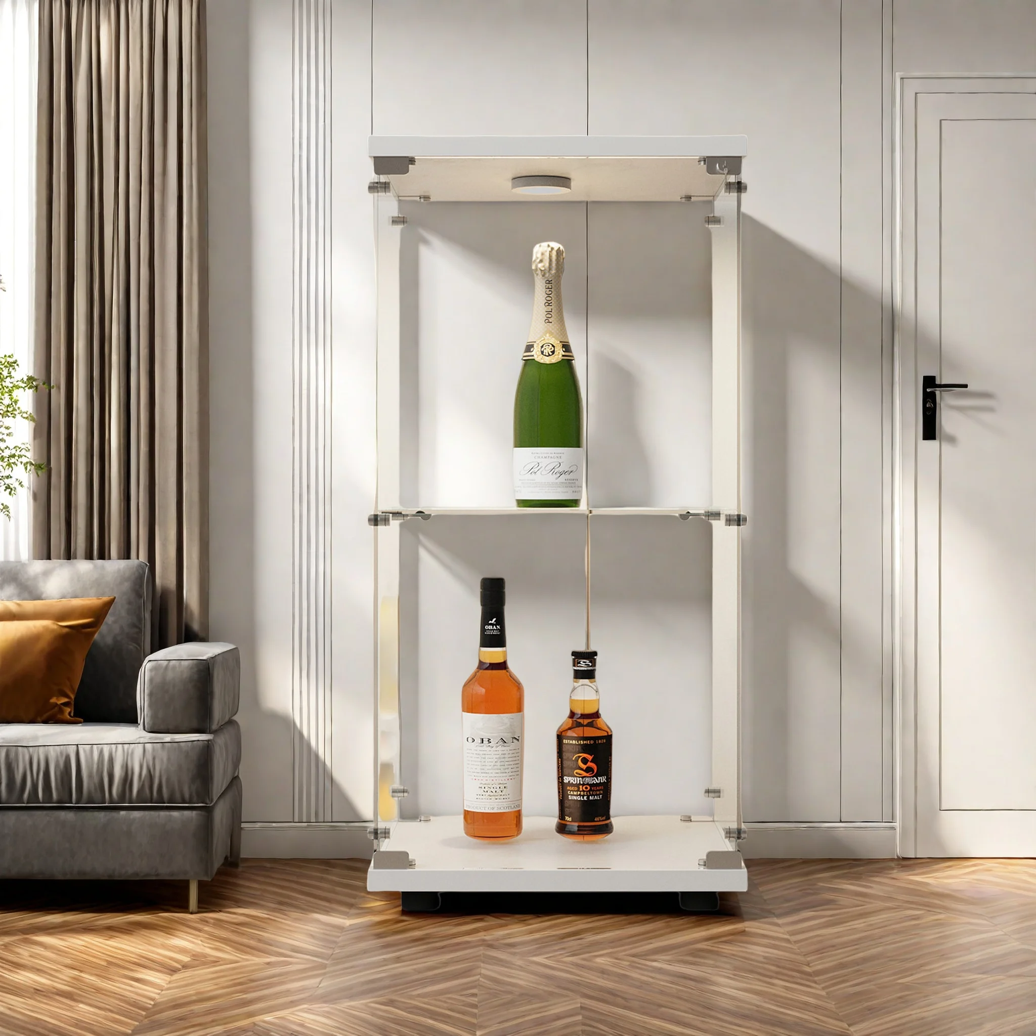 Comanlai 2-stöckige Vitrine mit Glastüren, freistehend, Eckbücherregal mit LED-Beleuchtung Image