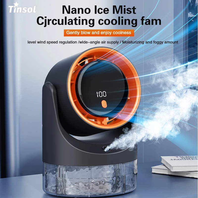 TINSOL Neuer kompakter Mini-Elektroventilator mit Einloch-Nebelkühler, Luftbefeuchter und 360°-Zirkulationsfunktion ° Einstellbar Image