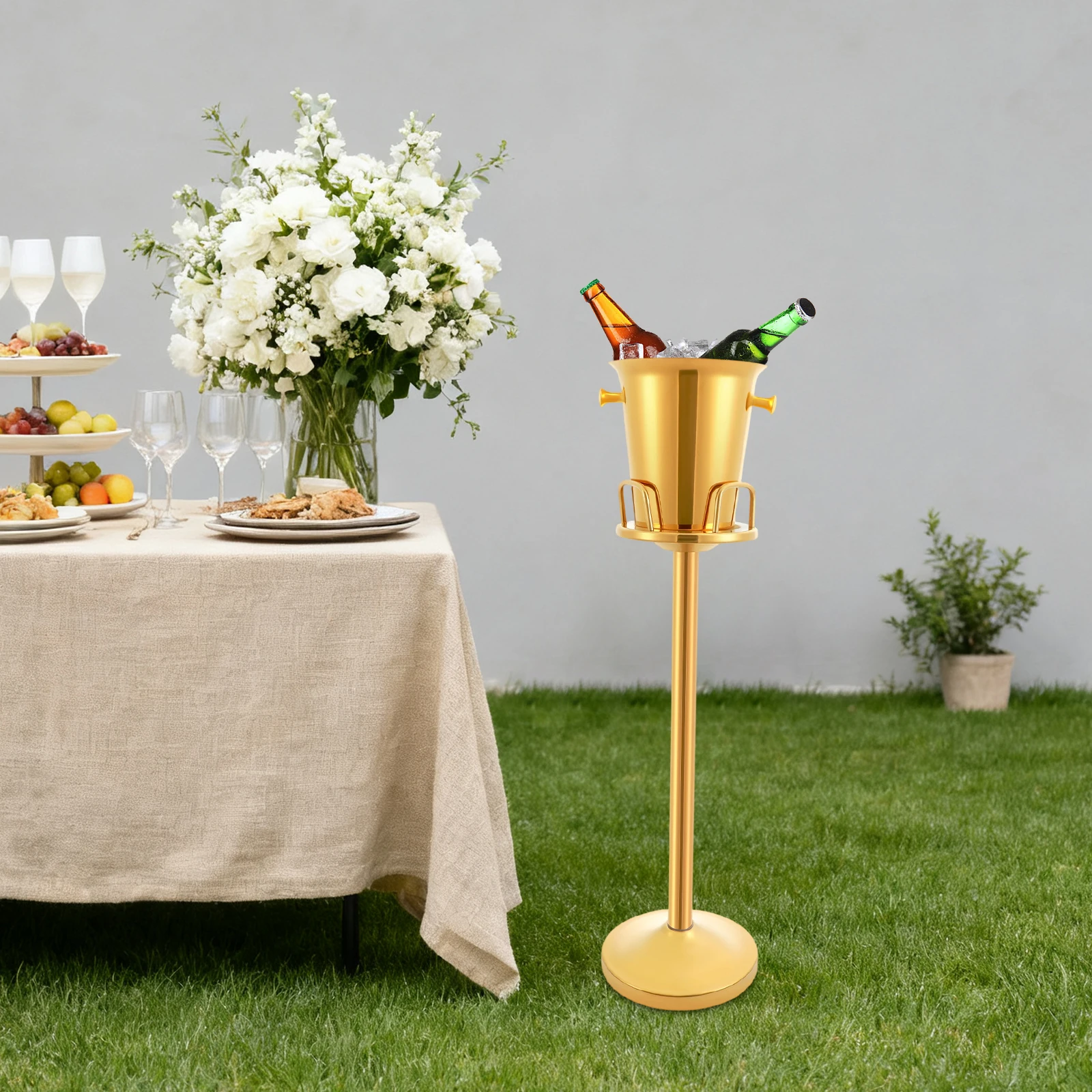 5L Freistehender Goldener Eiskübel mit Ständer Edelstahl Stehender Wein-Eiskübel für Pub Grillparty Image