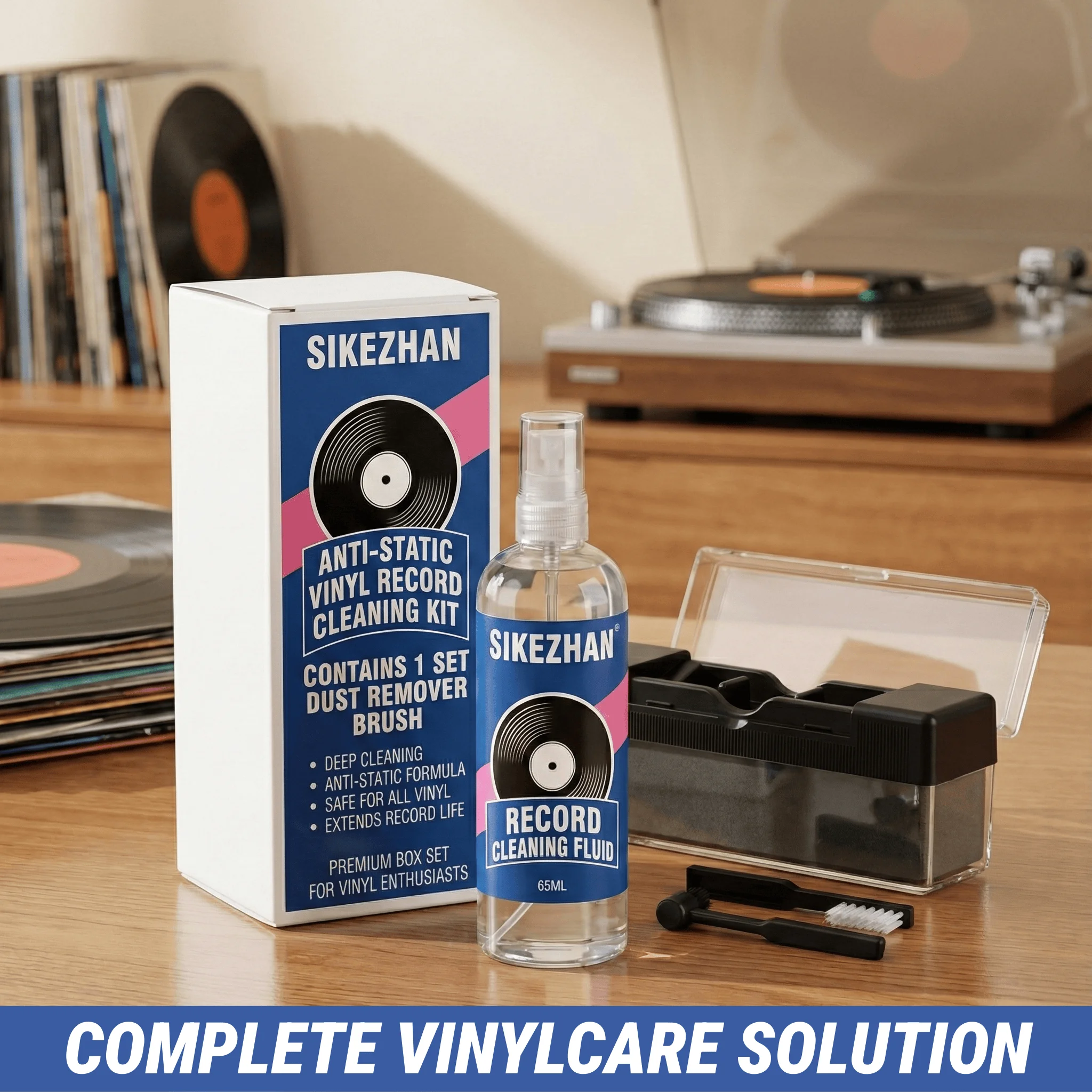 Schallplattenreiniger-Set mit 65-ml-Spray, antistatischer Samtbürste und Stylus-Reinigungswerkzeugen für den sicheren Einsatz auf Vinyl-Plattenspieler Image
