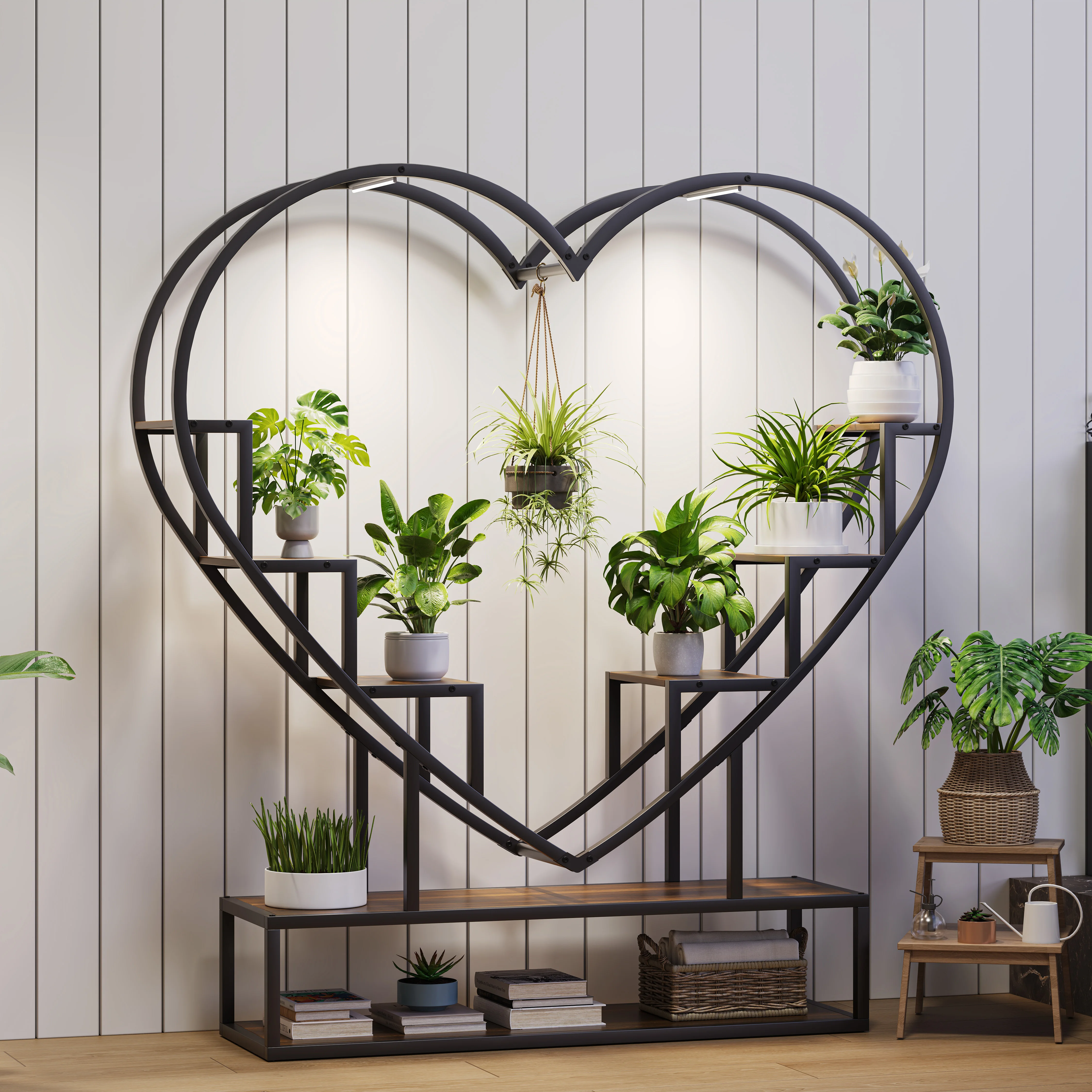 Anajqaqia Pflanzenregale, Ausstellungsständer, dekorative Regale, Ausstellungsständer, herzförmiger Pflanzenständer, mit Lichtleiste und Haken Image