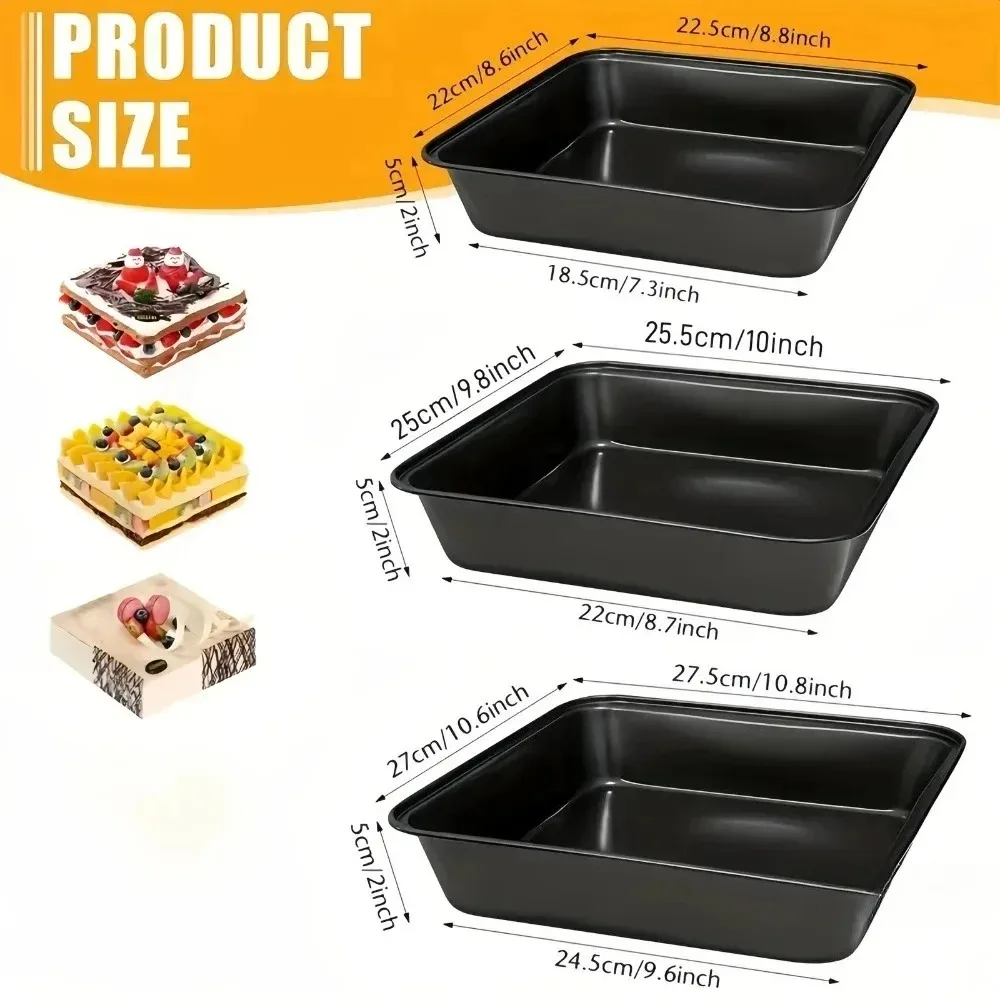 3-teiliges Antihaft-Backblech-Set aus Kohlenstoffstahl, rechteckige Formen für Kuchen, Brot, DIY-Backwerkzeuge Image