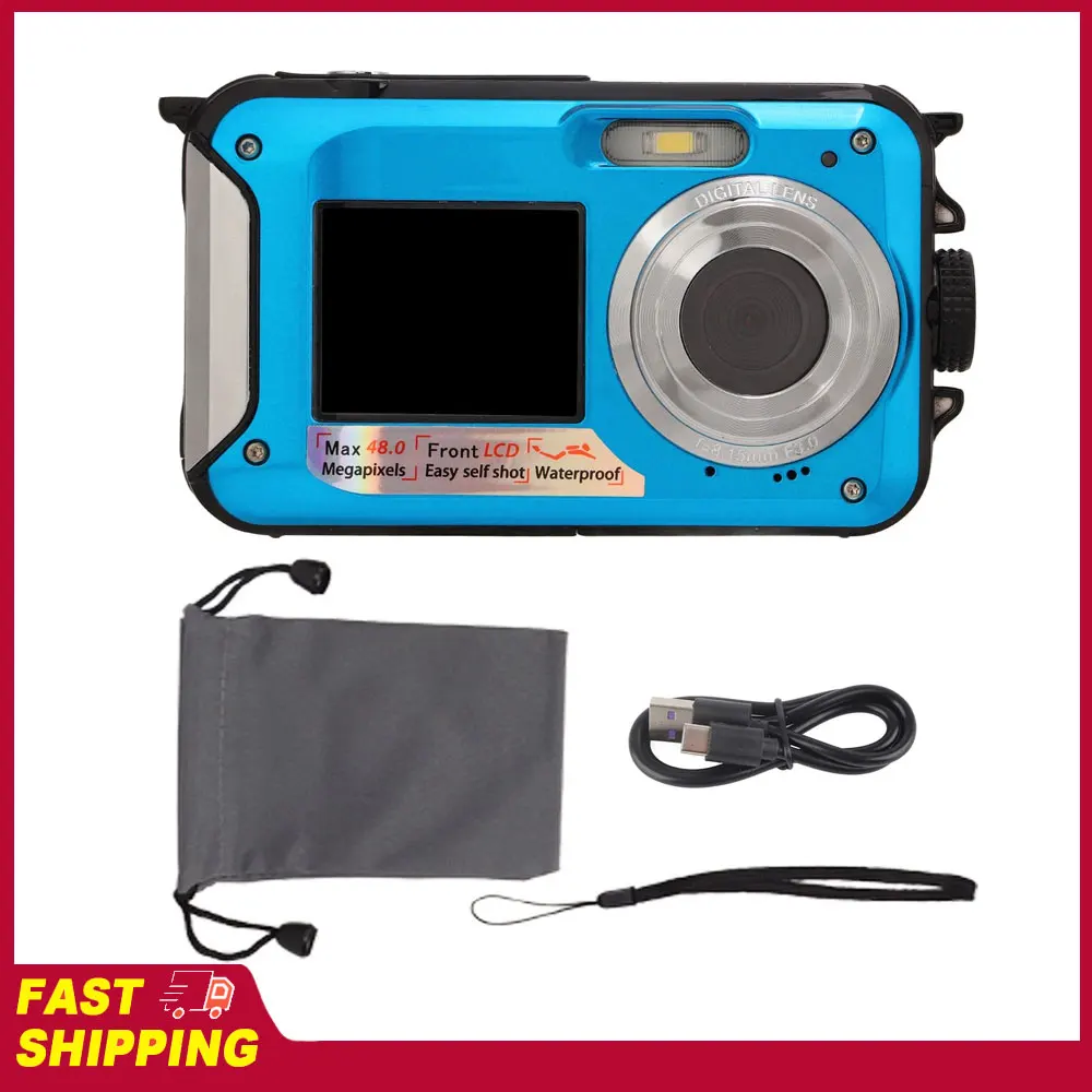 2,7K 48MP Full HD Digitalkamera 16-fach Zoom Vorder- und Rückseitiger Doppelbildschirm 3m Tiefe Wasserdichte Digitalkamera USB 2.0 für Fotografie Image