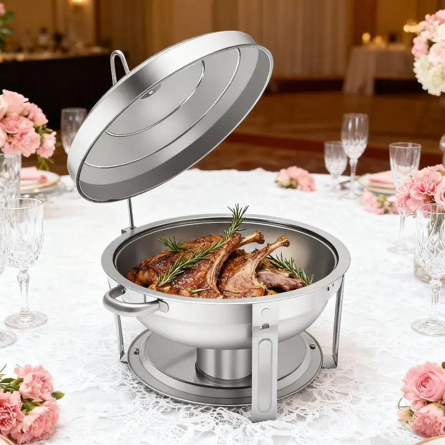 7,5 l Chafing Dish Buffet-Speisenwärmer, runder Chafer mit Deckel, Lebensmittelpfanne für Camping, Abendessen, Partys, Hochzeiten, Zuhause, Catering, Buffet Image