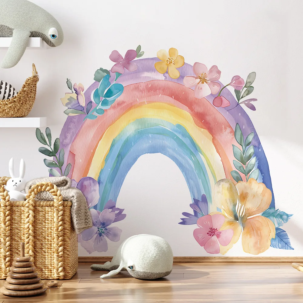 Großer Wandaufkleber mit Regenbogenmuster, selbstklebend, PVC, farbenfroh, abstrakt, lustig, modernes Leben, Kunst, Heimaufkleber, Wohnzimmer, Kinderzimmer Image