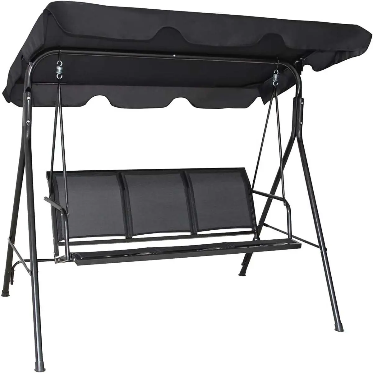 Hollywood Swing Gartenschaukelbank Gartenliege mit Sonnendach 3-Sitzer (Schwarz)