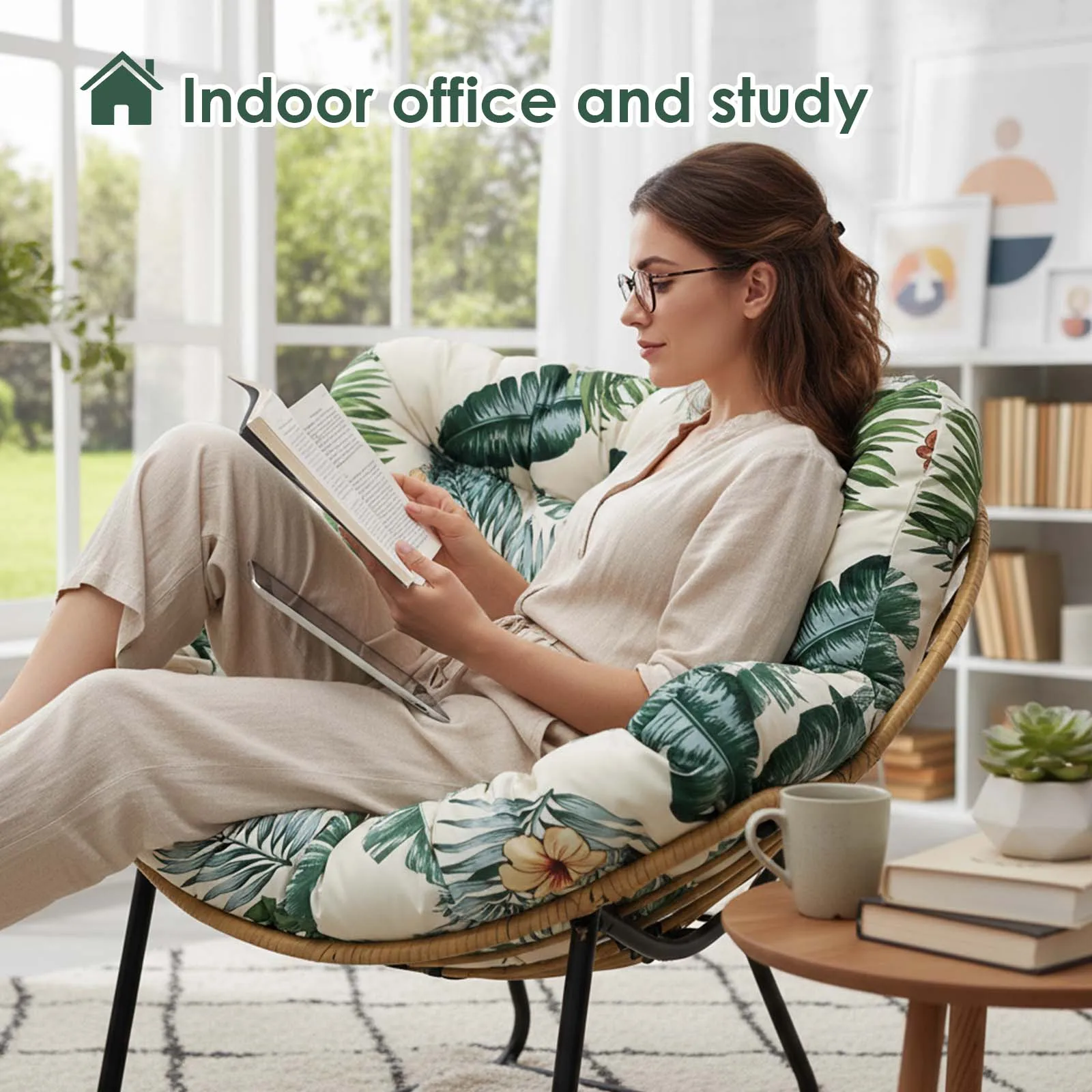 Outdoor-Schaukelstuhlkissen, wasserdicht, Korbgeflecht, Eierstuhl-Ersatzpolster, Papasan-Sitzkissen für Terrasse, Veranda, Balkon, Garten Image