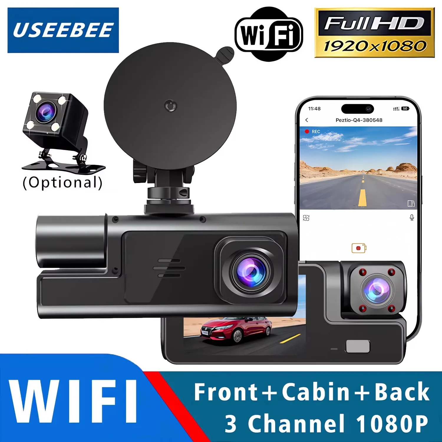 WIFI 3 Kamera Dash Cam 1080P Kabine Auto Dvr Innen Fahrzeug Drei Weg Kanal Dvrs Recorder Video Registrator Dashcam camco Image