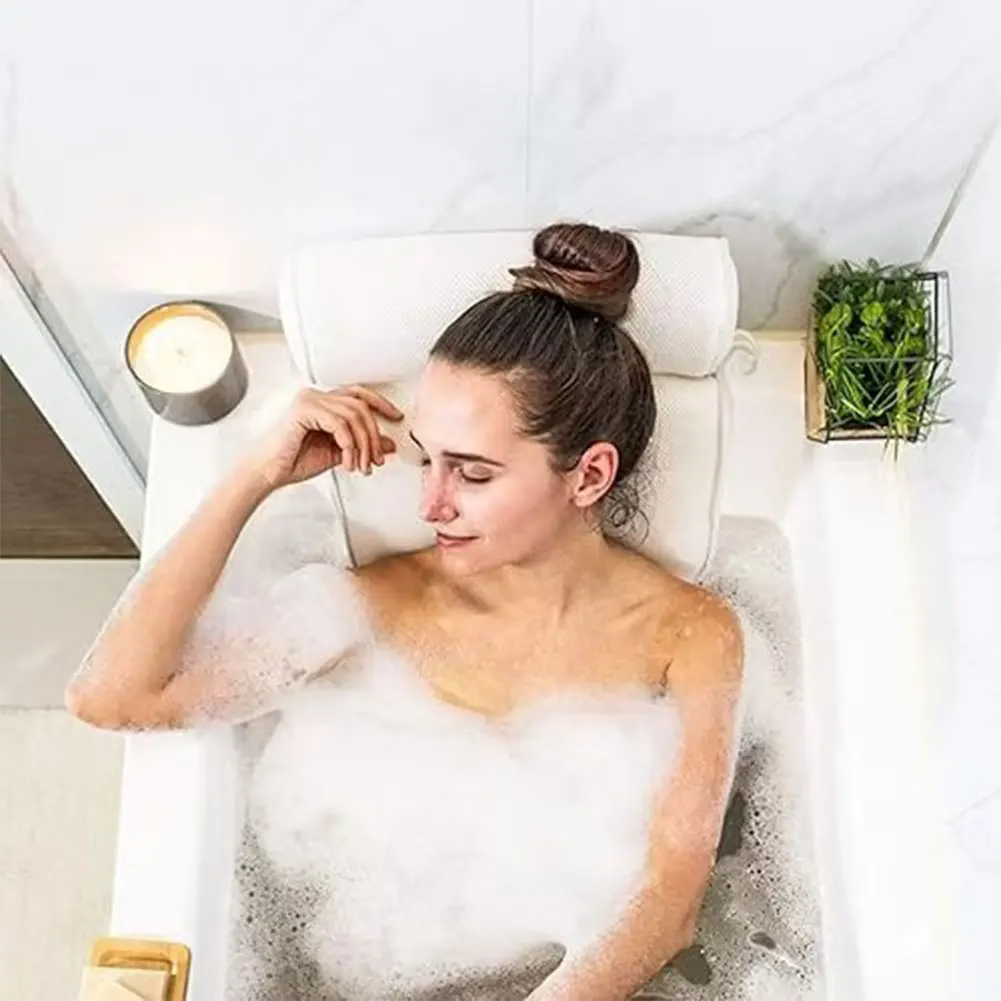 Badewannenkissen, 3D-Netz-Wannenkissen mit rutschfesten Saugnäpfen, Spa-Kissen, unterstützt Kopf, Nacken, ergonomisches Badewannenzubehör Image