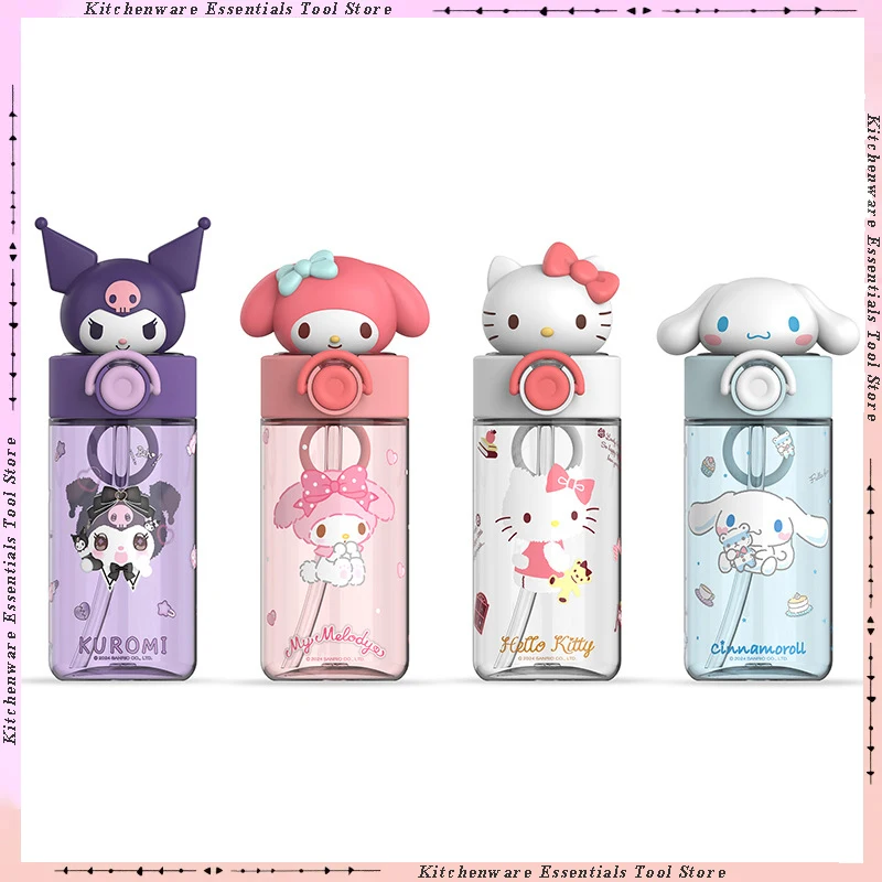 Melody Wasserflasche 500ml Große Kapazität Kinder-Trinkbecher Hello Kitty Strohhalmbecher mit One-Touch Pop-up-Deckel Kuromi Trinkgefäß Image