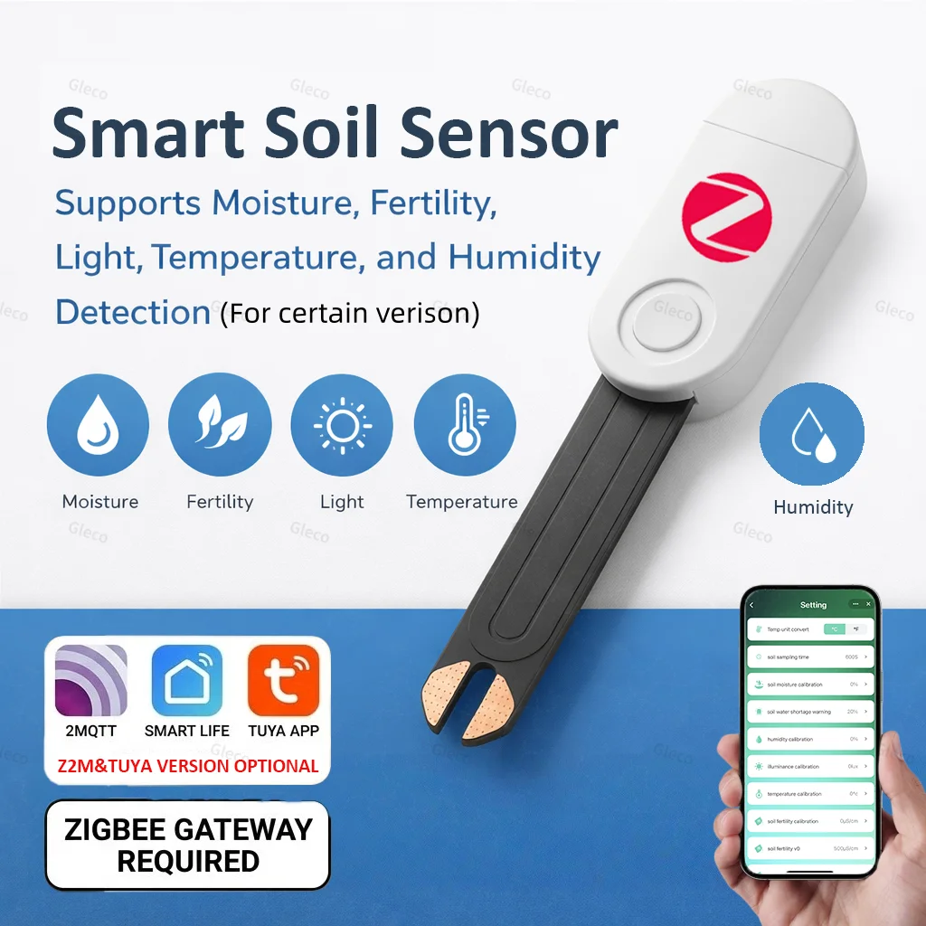 Zigbee Bodenfeuchtigkeits-, Temperatur- und Luftfeuchtigkeitssensor, Fruchtbarkeitsmesser, Helligkeits- und Intensitätsdetektor, funktioniert mit 2MQTT/TUYA Smart Life Image