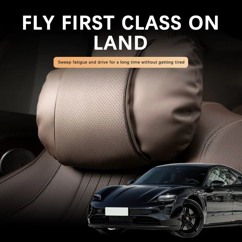 Auto-Kopfstütze aus weichem Leder, Nackenstütze, Auto-Nackenkissen, Reise-Ruhkissen für Porsche Taycan 4S Taycan Turbo GTS Image