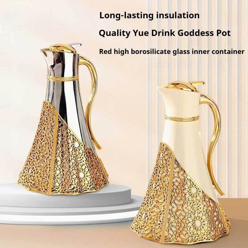 2026 Neue hochwertige Luxus-Thermoskanne mit 1000ml Glasbehälter und Metallhülle, Vakuumisolierung für Tee und Kaffee Image