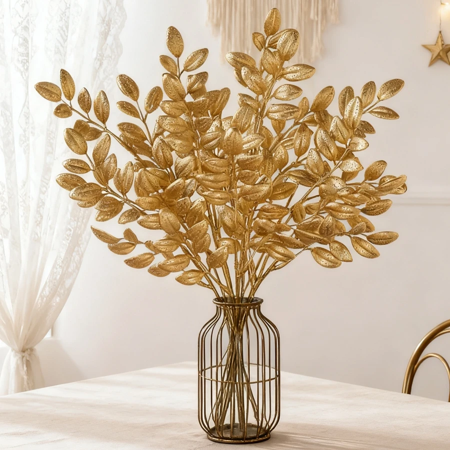 10 Stück Künstliche Pflanzen mit Goldenen Blättern für Festliche Dekoration, Valentinstag, Heim, Zimmer, Outdoor, Hochzeit, Garten, Girlande, Kranz, DIY Geschenkbox Günstig Image