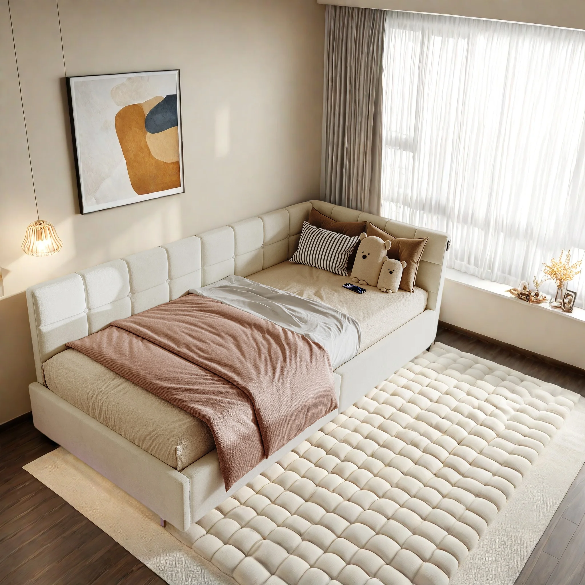 Rosahqnda Schlafsofa Kinderbett 90x200 cm, Einzelbett mit hydraulischem Stauraum, Tagesbett, Jugendbett mit Lattenrost