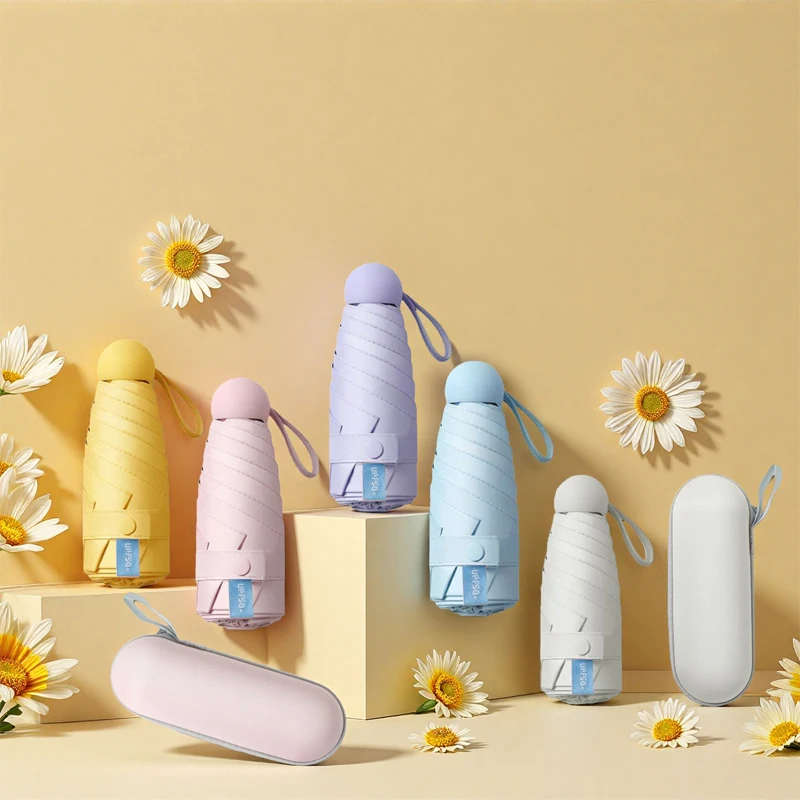 Casual 6Bone Kapsel-Regenschirm, Sonnenschutz und Regenschutz, regenfest, Sonnenschutz, für Reisen im Freien, tragbare Mini-Faltschirme Image