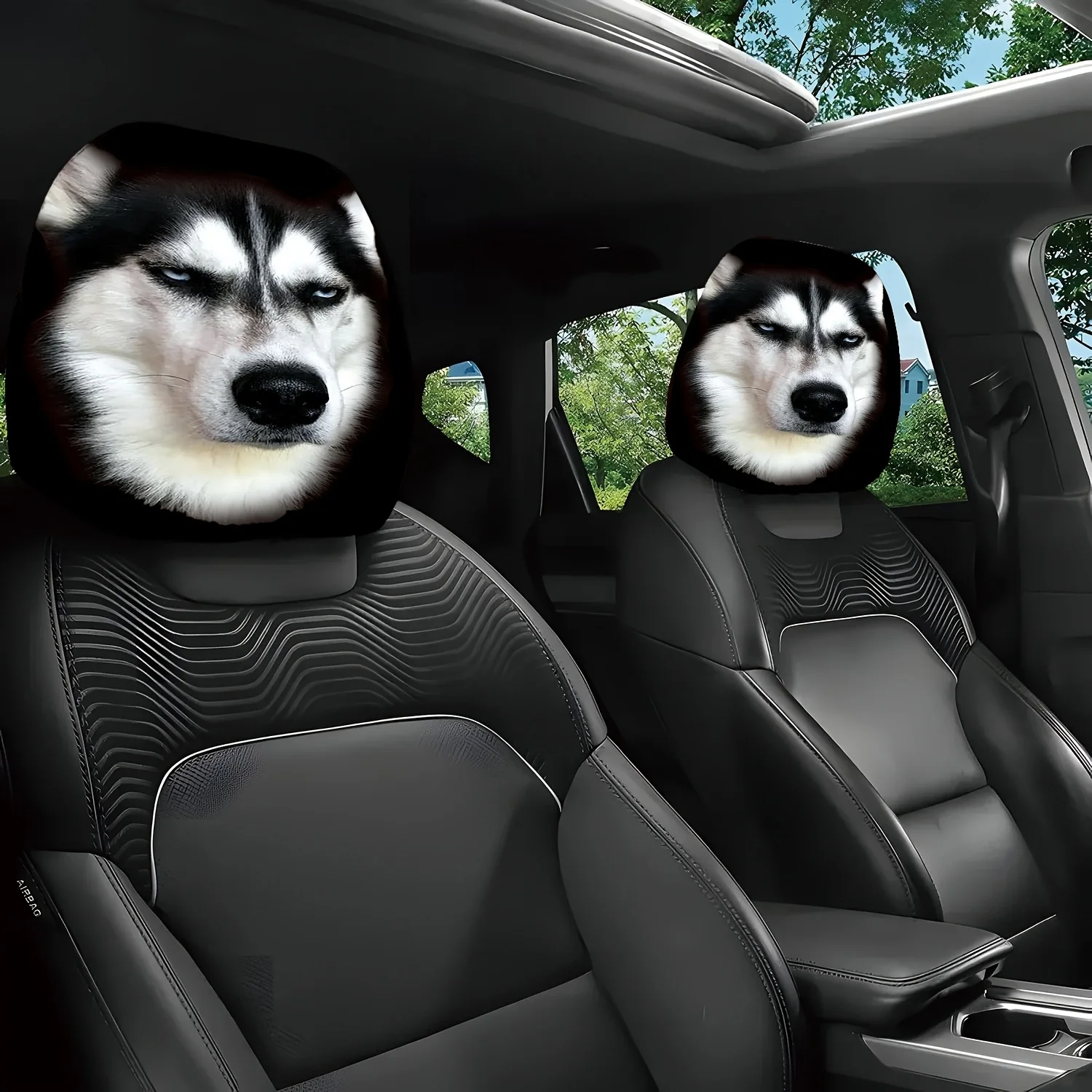 Husky-Auto-Kopfstützenbezüge, leicht zu reinigen, für lange Fahrten, Halloween-Geschenke, stilvolle Innendekoration, verbessert die Atmosphäre Image