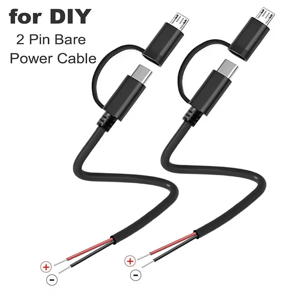 2-in-1 USB-C auf 2-poliges Netzkabel mit offenem Ende, Micro-USB/Typ-C-Stecker, 2-poliges Pigtail-Kabel, für 5-V-USB-Typ-C-DIY-Kabel Image
