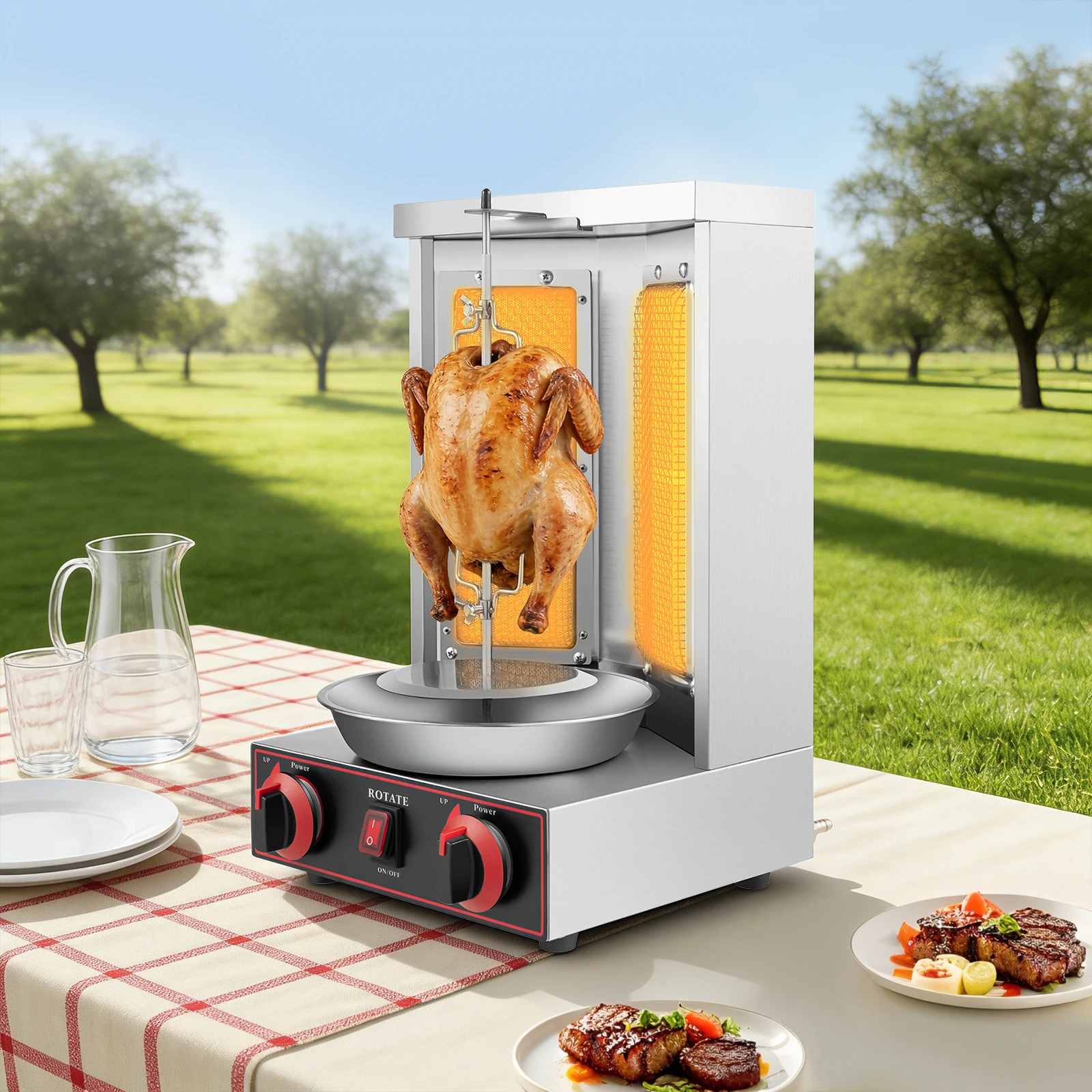 3000W Edelstahl Gasgrill für den Nahen Osten, Gas-Döner-Kebab-Maschine mit 2 Brennern für Gewerbe, Haushalt, Restaurant und Küche Image