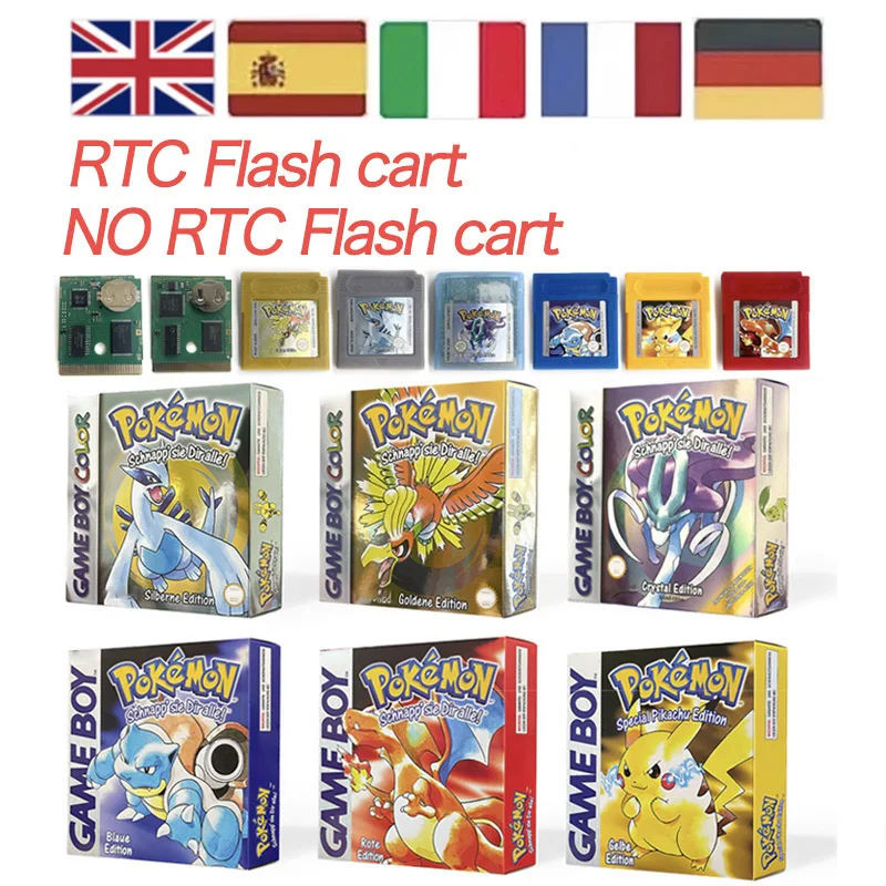 EUR FRA NOE ESP ITA RTC Flash NO RTC Flash-Karte Pokemon Gold/Silber/Kristall/Blau/Rot/Gelb Box Tray Spielmodul für GBC Image