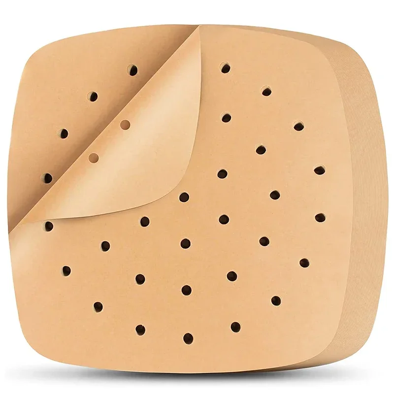 50/100 Stück Verbesserte Heißluftfritteuse-Backpapiere Einweg-Backpapier Quadratisch Perforiert Image
