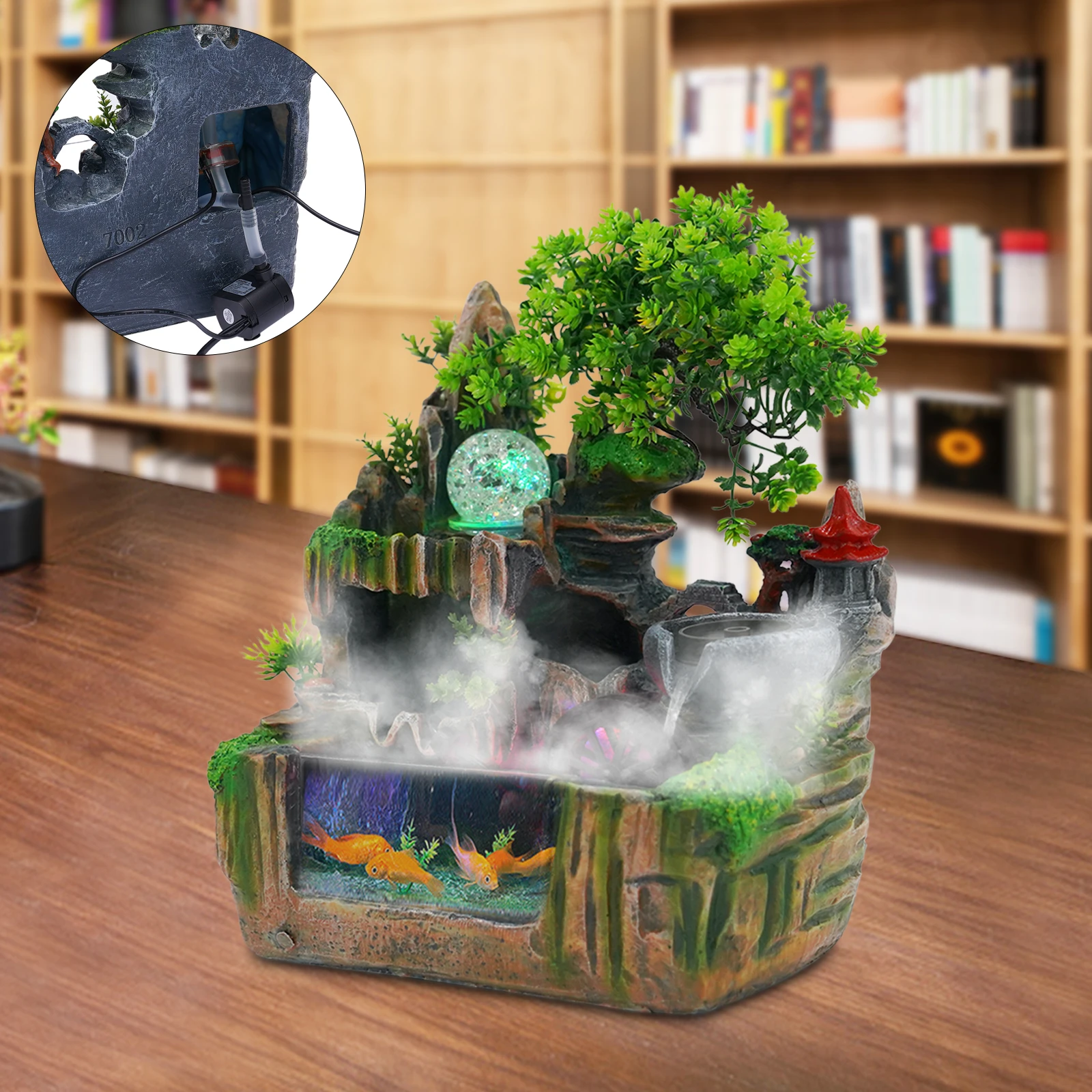 Felsenbrunnen Kleiner Felsen-Wasserbrunnen für Innenräume mit LED-Lampe und Zerstäubungseffekt, Geeignet für Wohnzimmer, Schlafzimmer, Büro Image