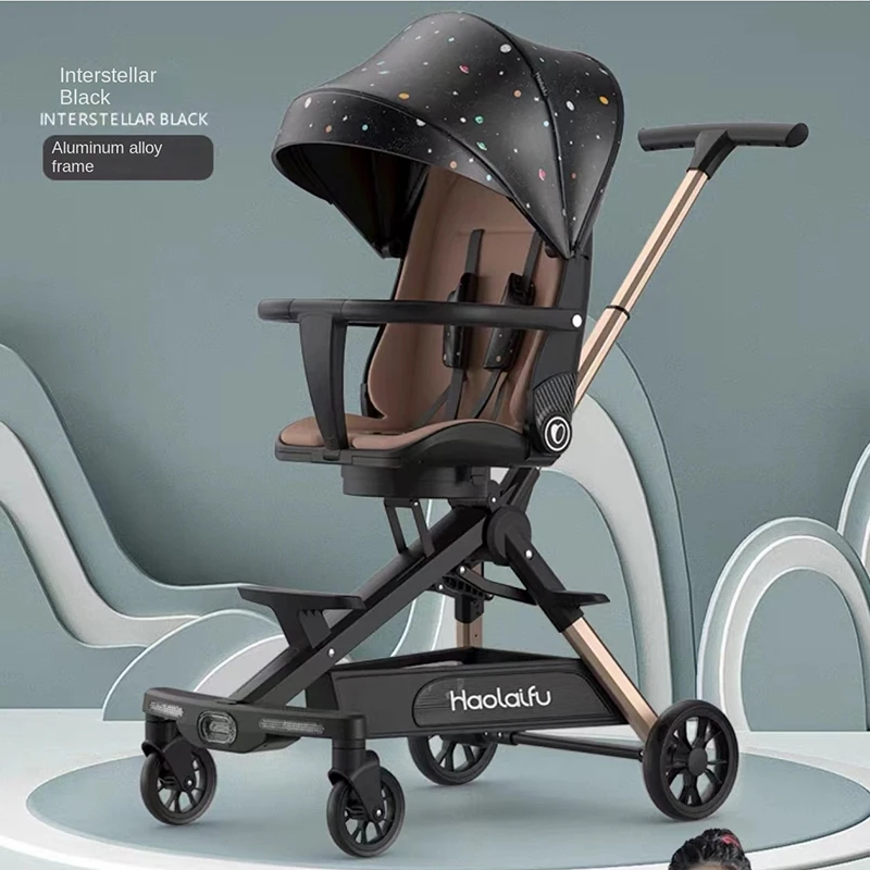 Kinderwagen mit hoher Landschaft, Baby kann sitzen und liegen, leichter, zusammenklappbarer Zwei-Wege-Kinderwagen mit Rahmen aus Aluminiumlegierung Image