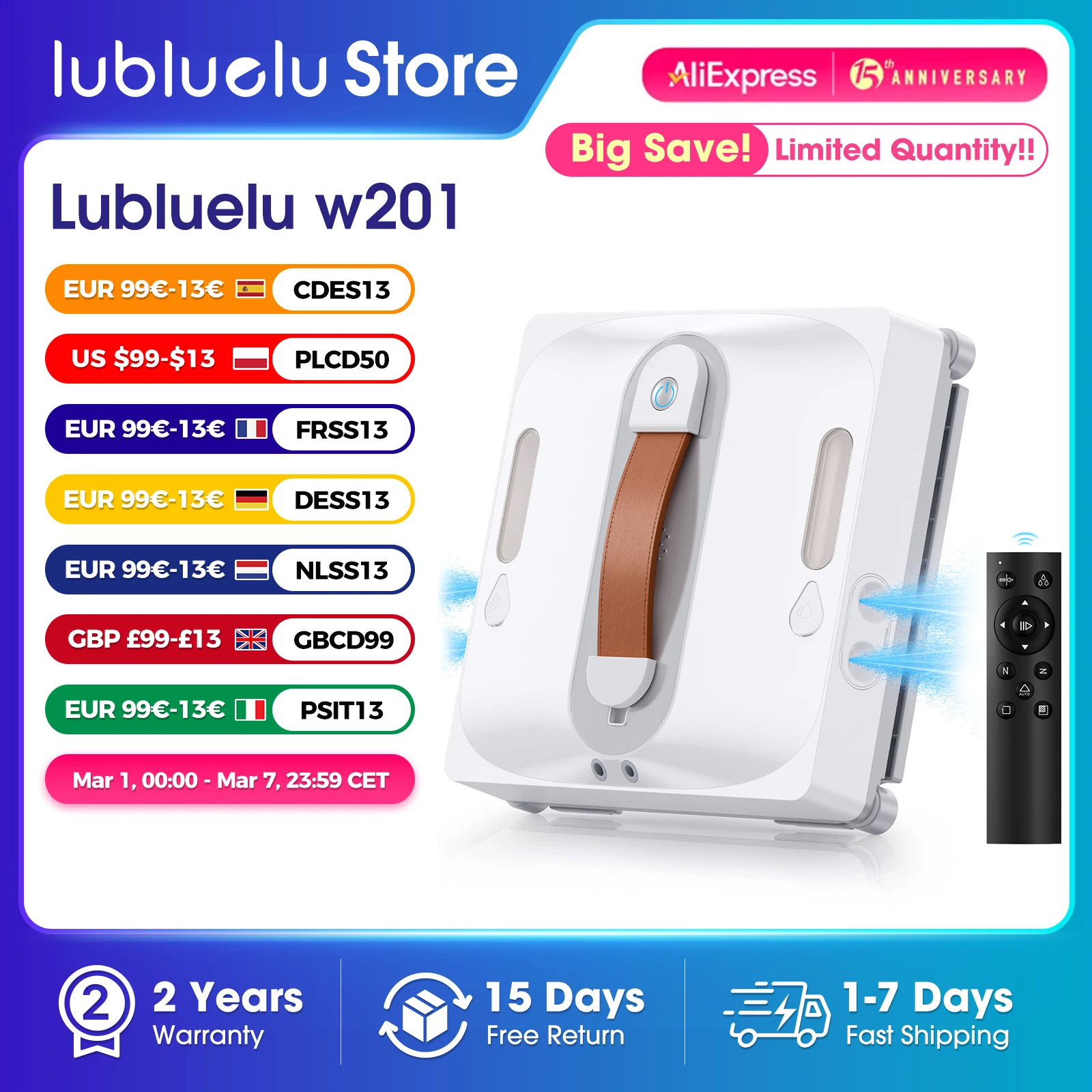 Lubluelu Roboter-Fensterreiniger 8-Schicht-Sicherheitsschutz 9000Pa Saugkraft Intelligenter Pfad-Kantenreinigung Roboter für die Glasreinigung zu Hause Image