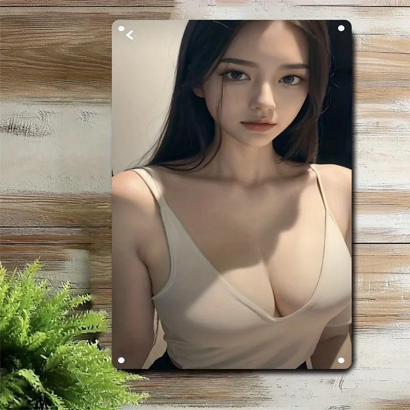 Vintage Metall-Wandkunst - Elegantes Frauenporträt Eisenposter, Braune Retro-Heimdekoration für Wohnzimmer, Café, Bar, Schlafzimmer, Modern