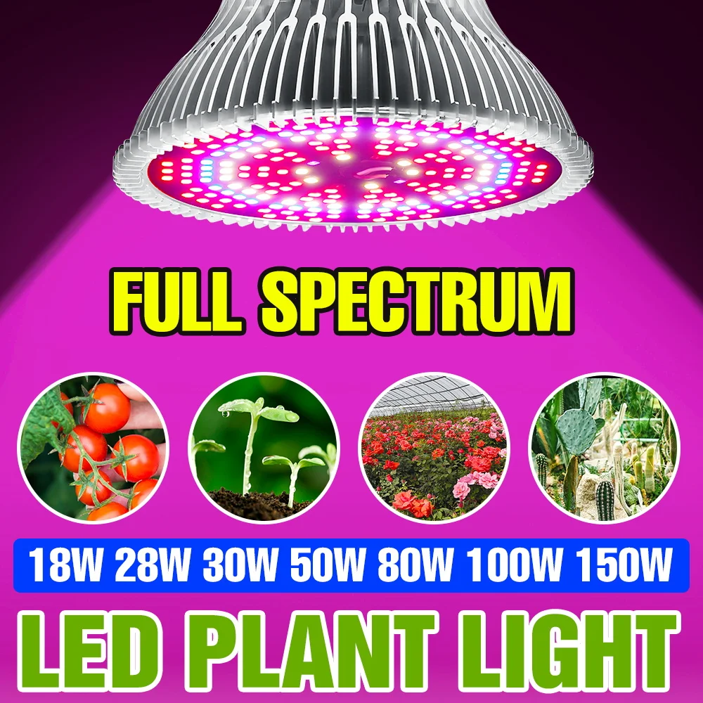 150W E27 Vollspektrum Pflanzenlampe Indoor LED Hydroponische Wachstumsbox E14 Gewächshauszelt Gemüse Sukkulenten Samen Kultivierungsbeleuchtung