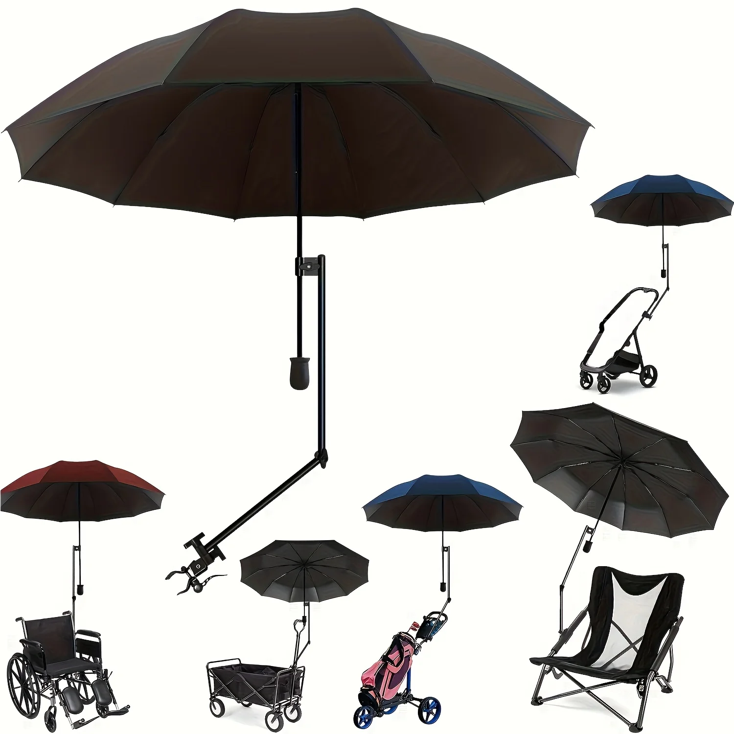 UPF50+ Sonnenschirm mit verstellbarer Universalhalterung, tragbarer Schirm, manuell zu öffnen und zu schließen, geeignet für Strandstühle, Golf.