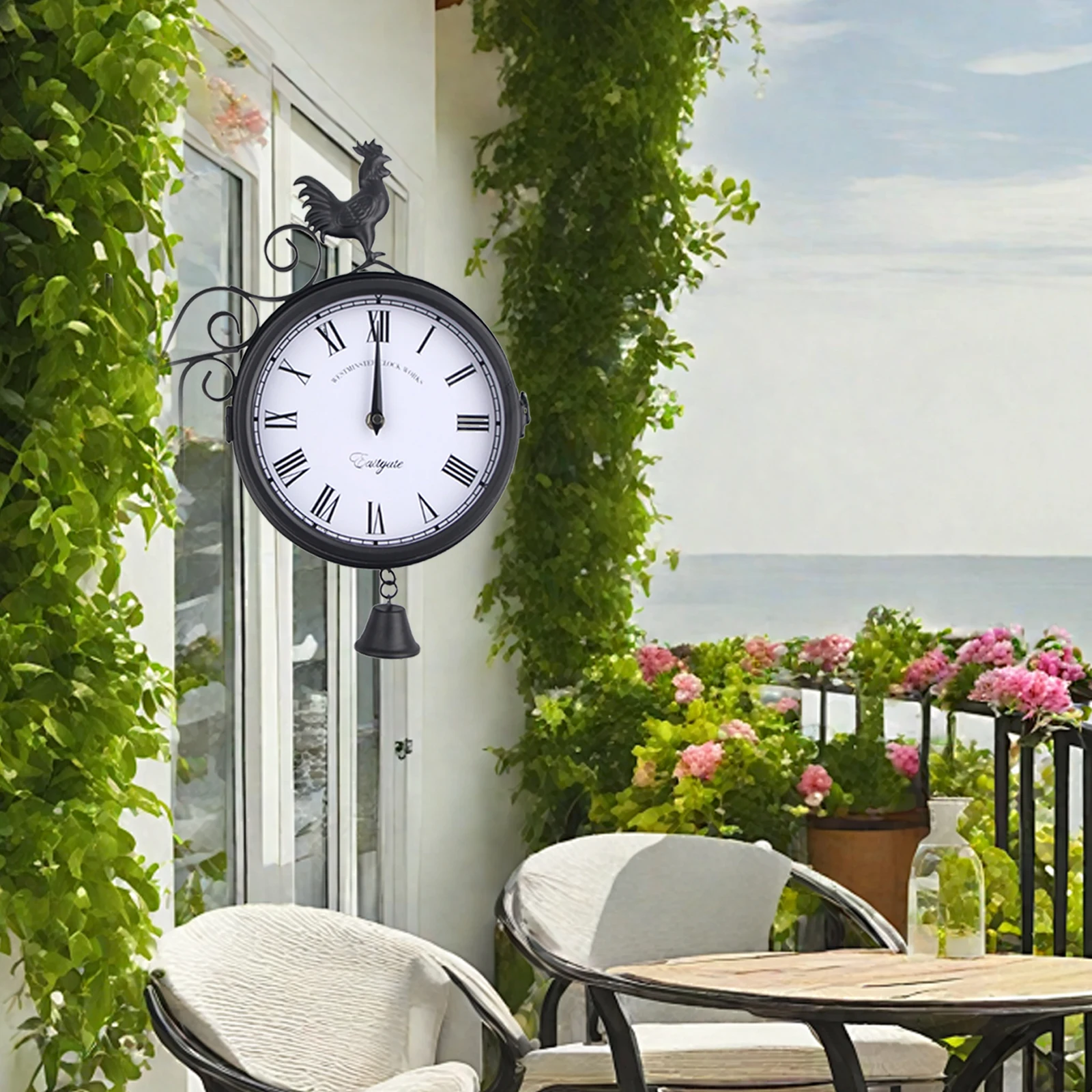 Wanduhr für den Außenbereich, Gartenuhr, Metall-Eisen-Wandkunstuhr mit Glas, nicht wasserdicht, für Terrasse, Hof, Veranda, Heimdekoration, Vintage-Stil Image